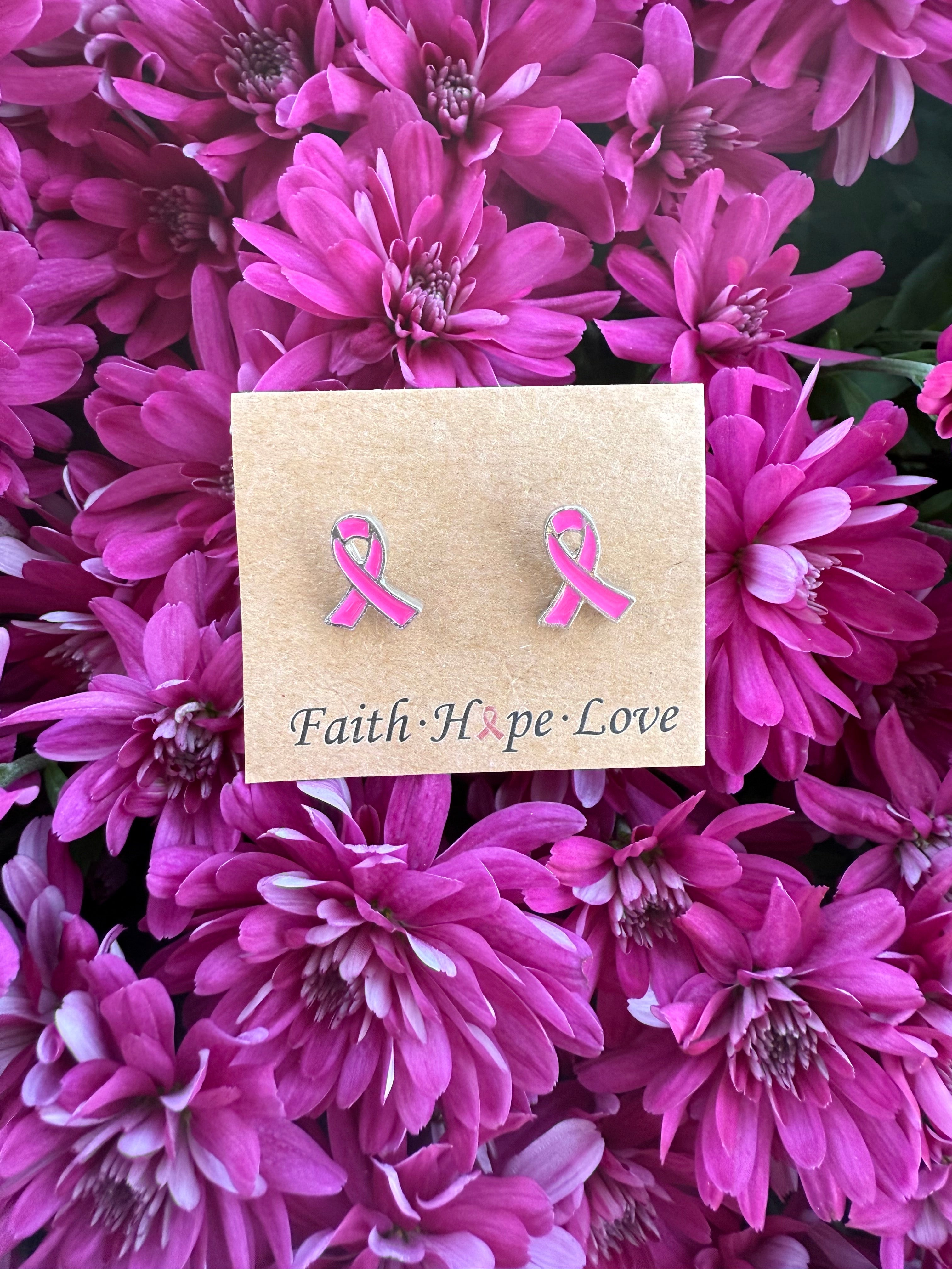 FAITH. HOPE. LOVE. Pink Ribbon Earrings-250 Jewelry-Donation Pink-The Lovely Closet, Women's Fashion Boutique in Alexandria, KY
