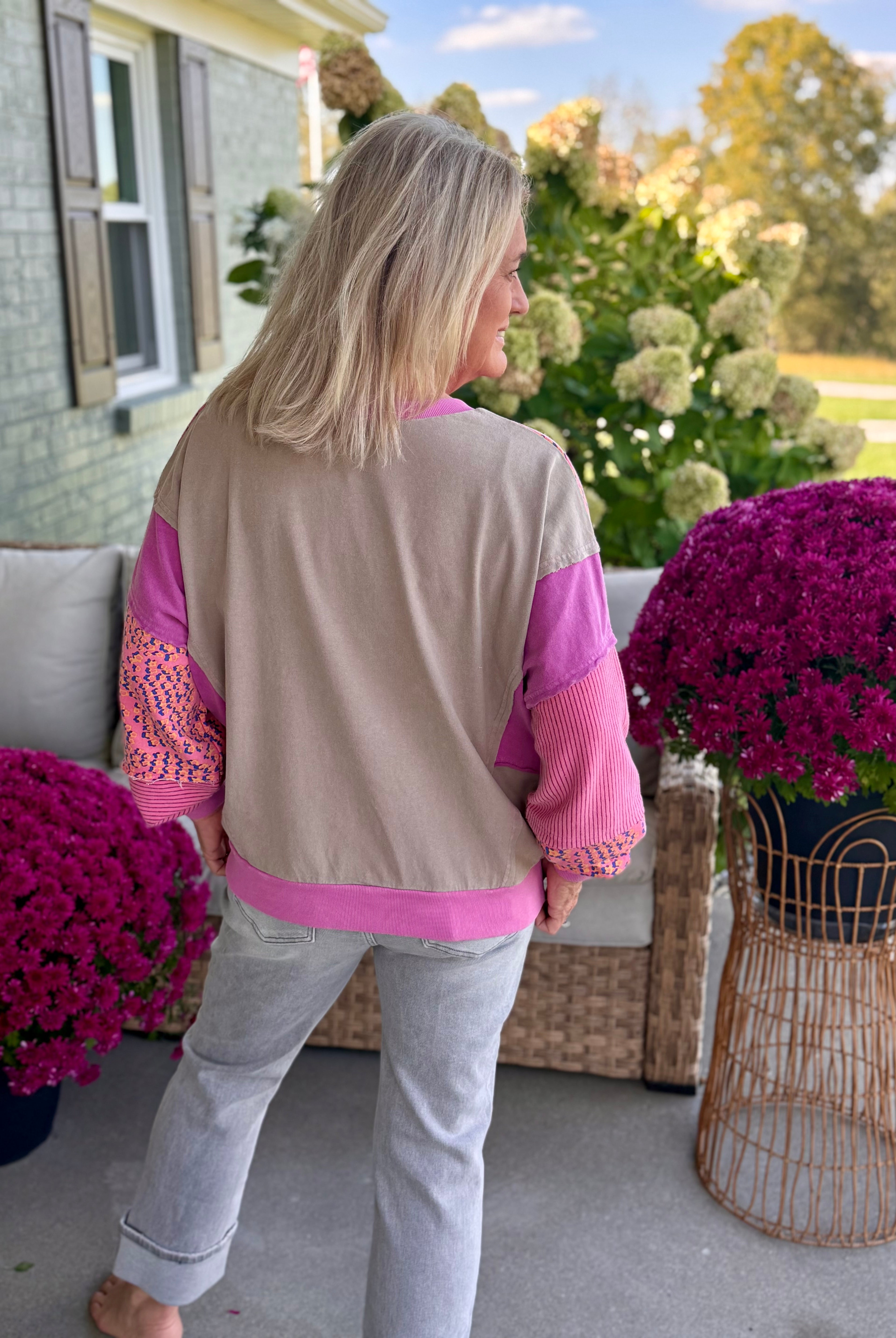 Patchwork Perfection Pullover-110 Long Sleeve Top-Donation Pink-The Lovely Closet, Women's Fashion Boutique in Alexandria, KY