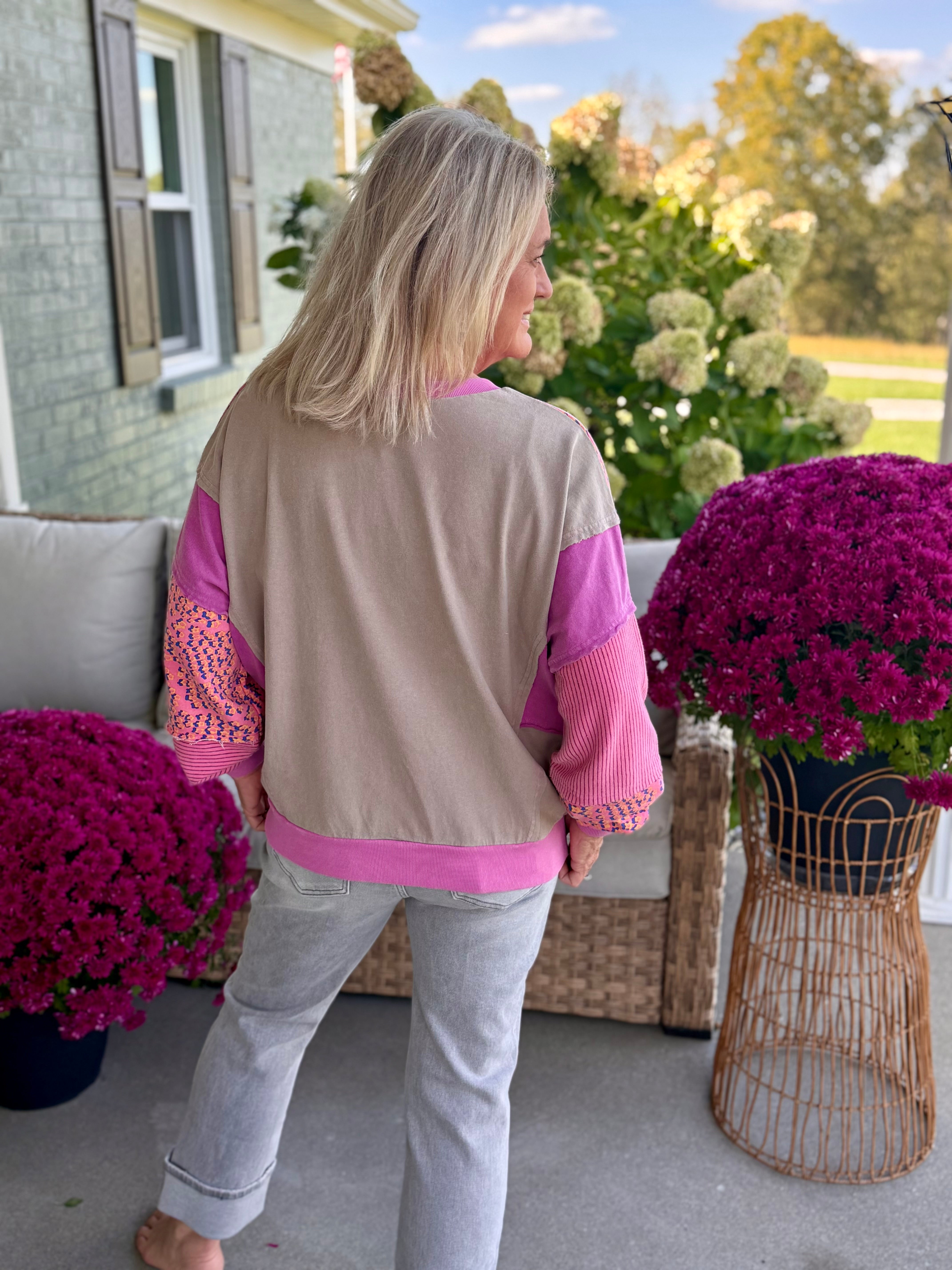 Patchwork Perfection Pullover-110 Long Sleeve Top-Donation Pink-The Lovely Closet, Women's Fashion Boutique in Alexandria, KY