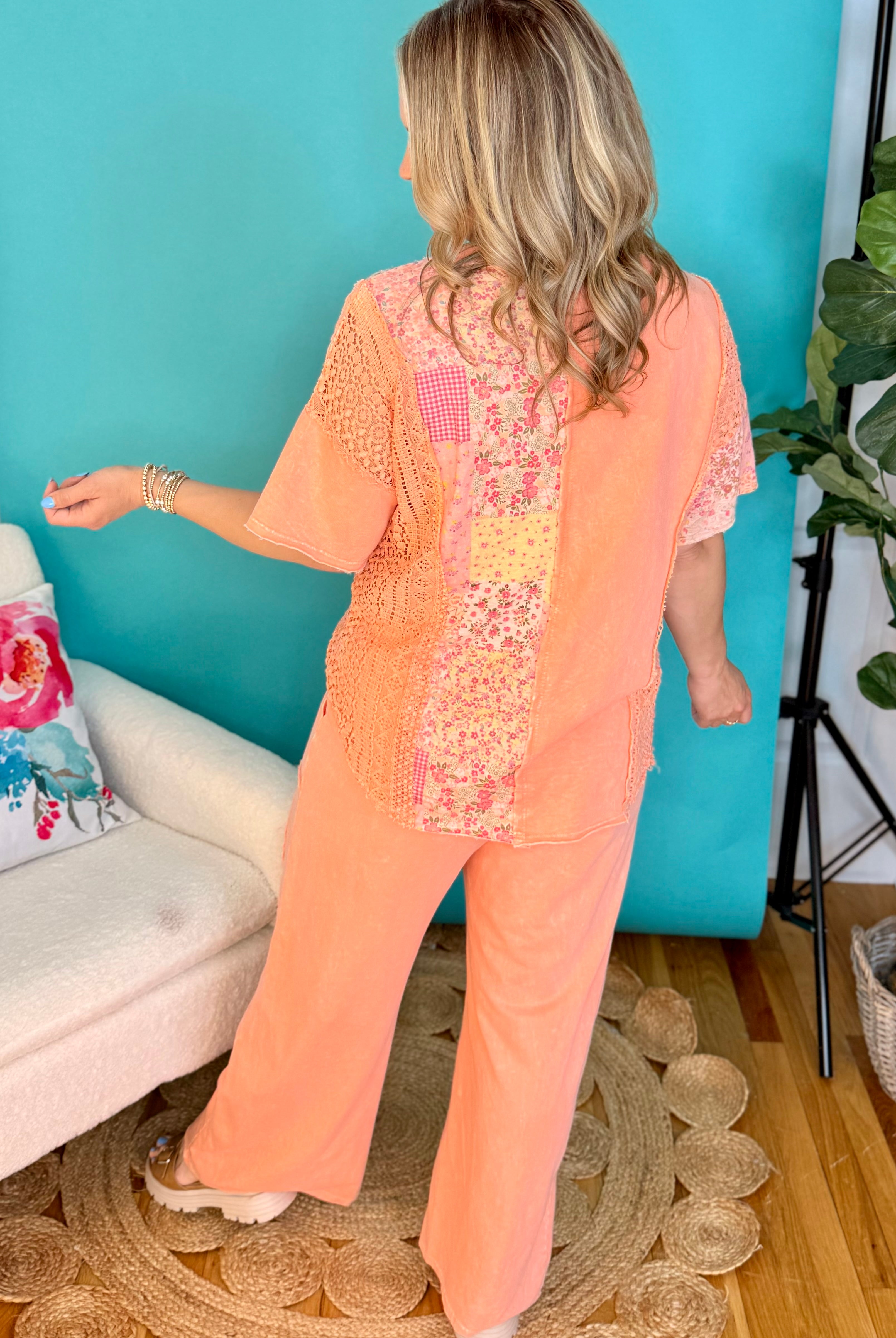 Mineral Washed Eyelet Bow pants-240 Pants-J.Her-The Lovely Closet, Women's Fashion Boutique in Alexandria, KY