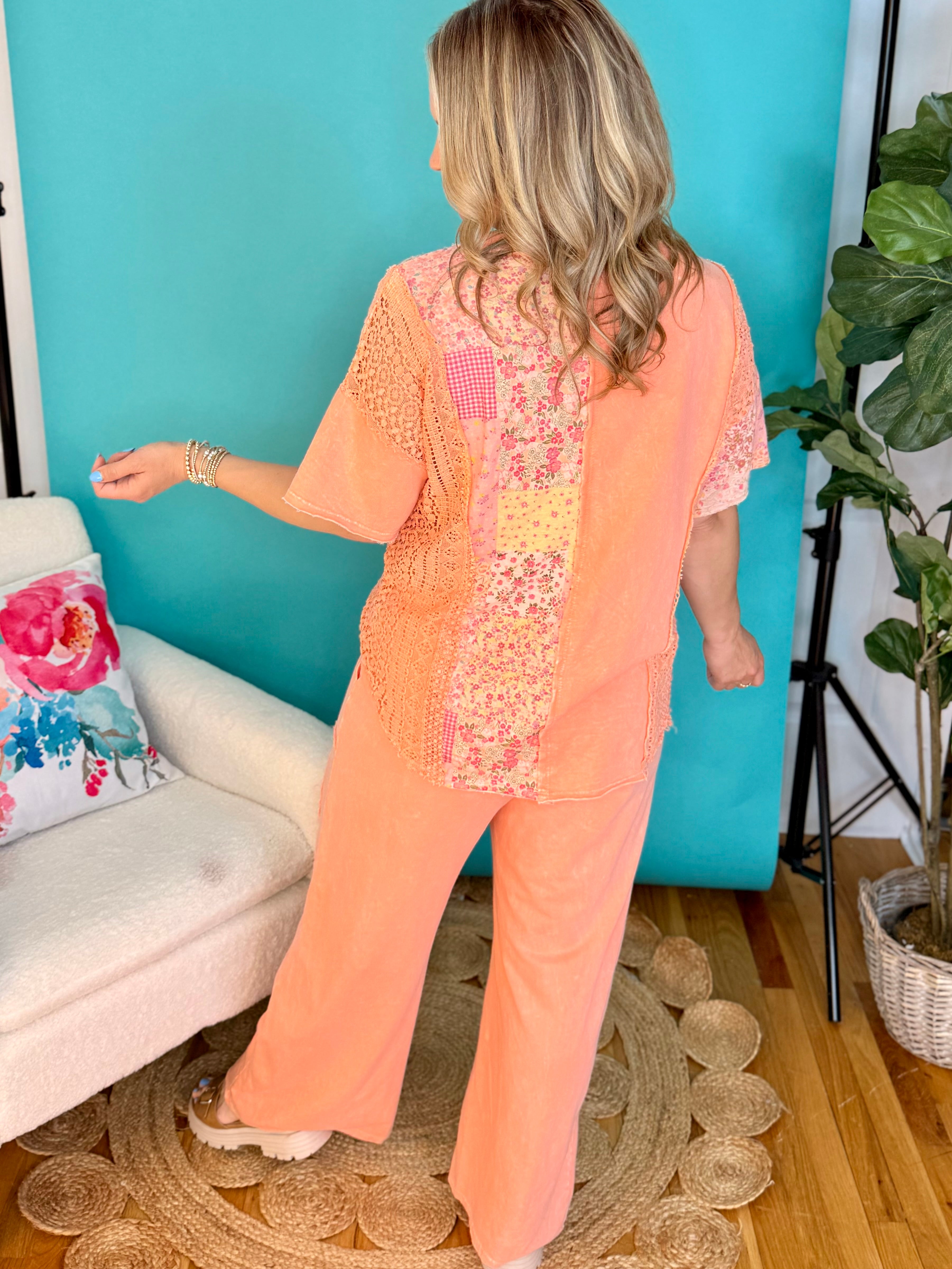 Mineral Washed Eyelet Bow pants-240 Pants-J.Her-The Lovely Closet, Women's Fashion Boutique in Alexandria, KY