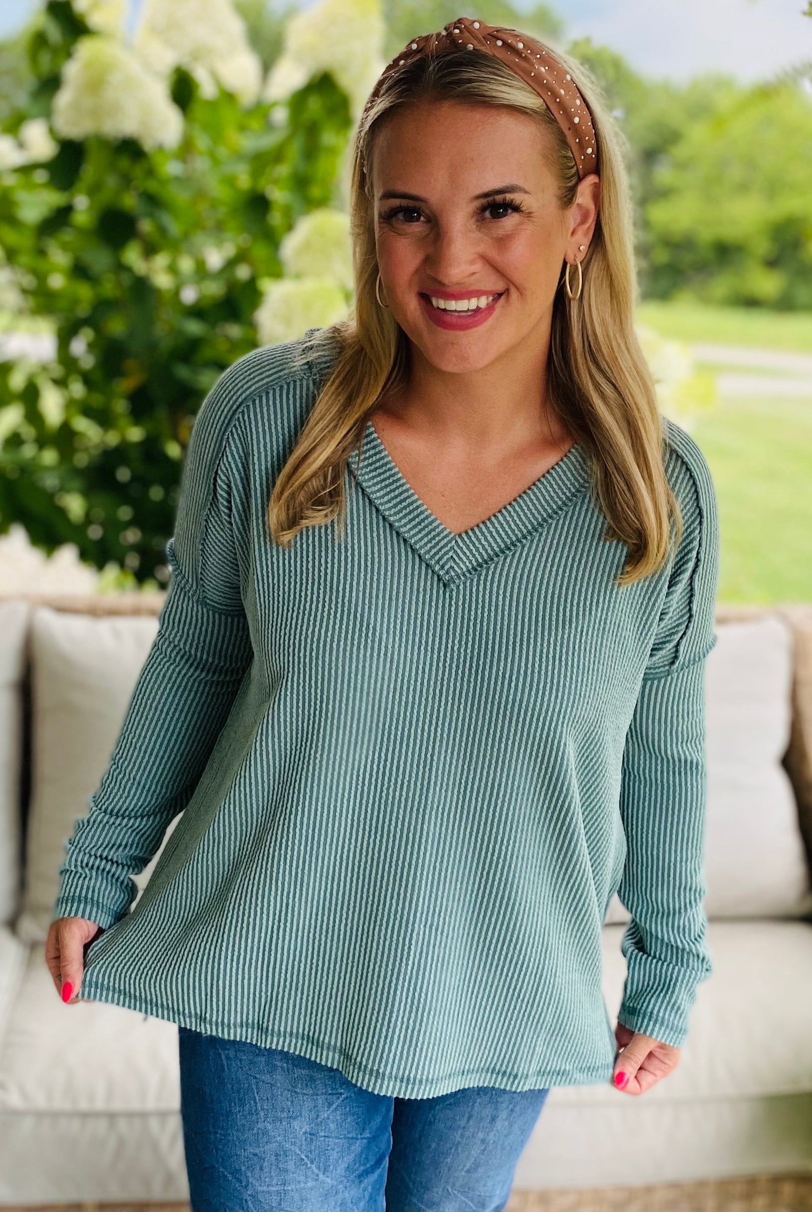 Autumn Days Ribbed Top - Teal-110 Long Sleeve Top-zenana-The Lovely Closet, Women's Fashion Boutique in Alexandria, KY