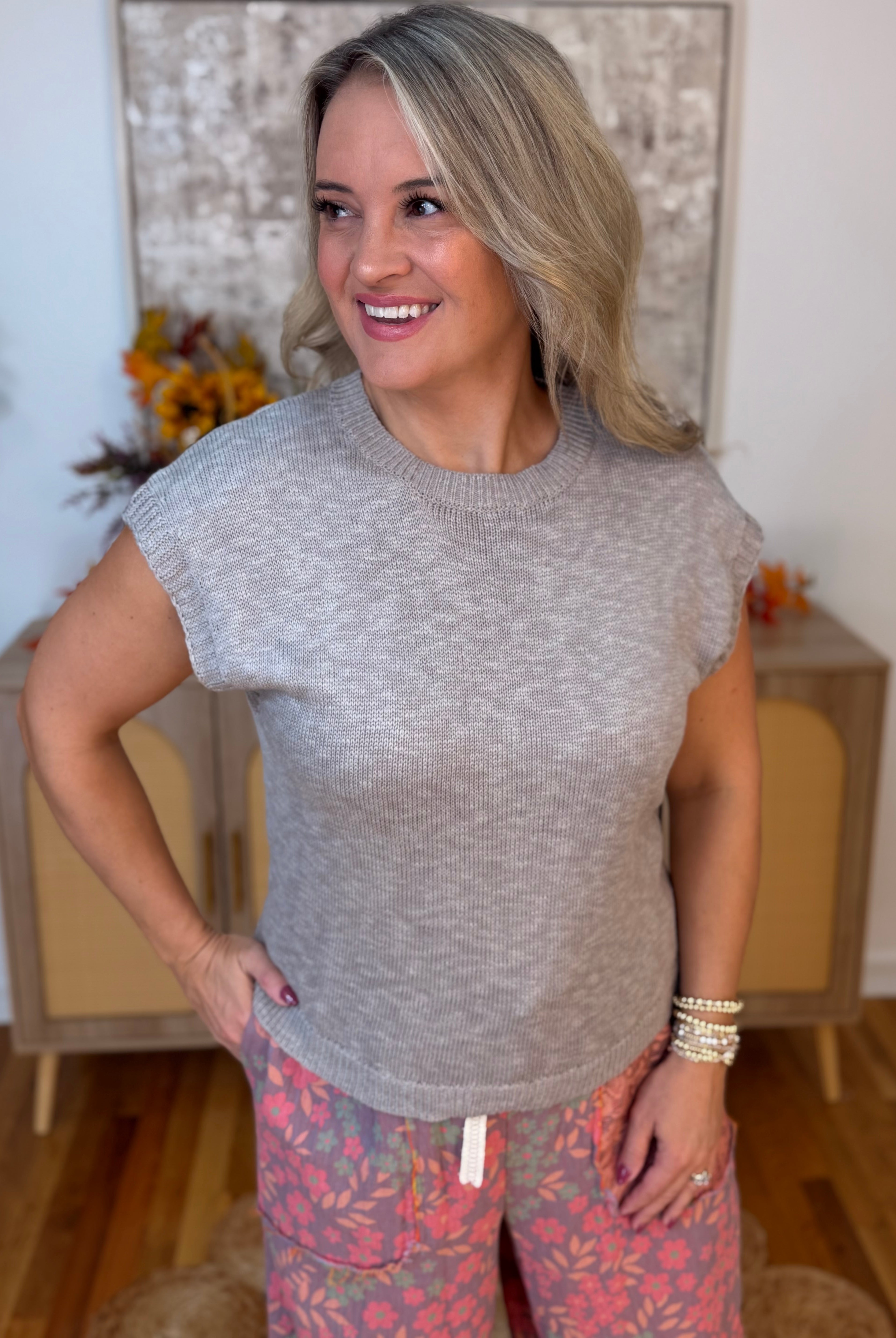 Ready for Fall Knit Top - Taupe-120 Sleeveless Tops-La Miel-The Lovely Closet, Women's Fashion Boutique in Alexandria, KY