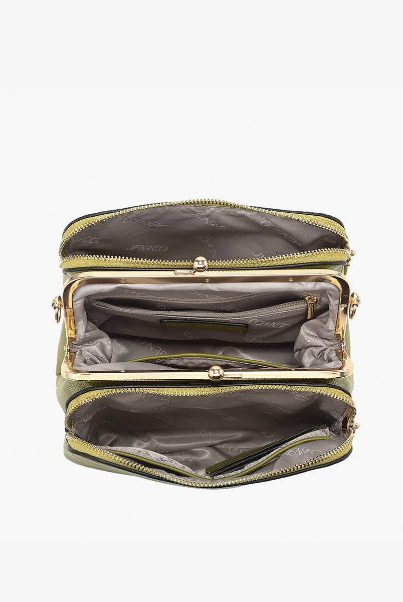 Kiva Kiss Lock Crossbody w/ Chain Strap: Black-290 Bag/Handbags-Jen & Co.-The Lovely Closet, Women's Fashion Boutique in Alexandria, KY