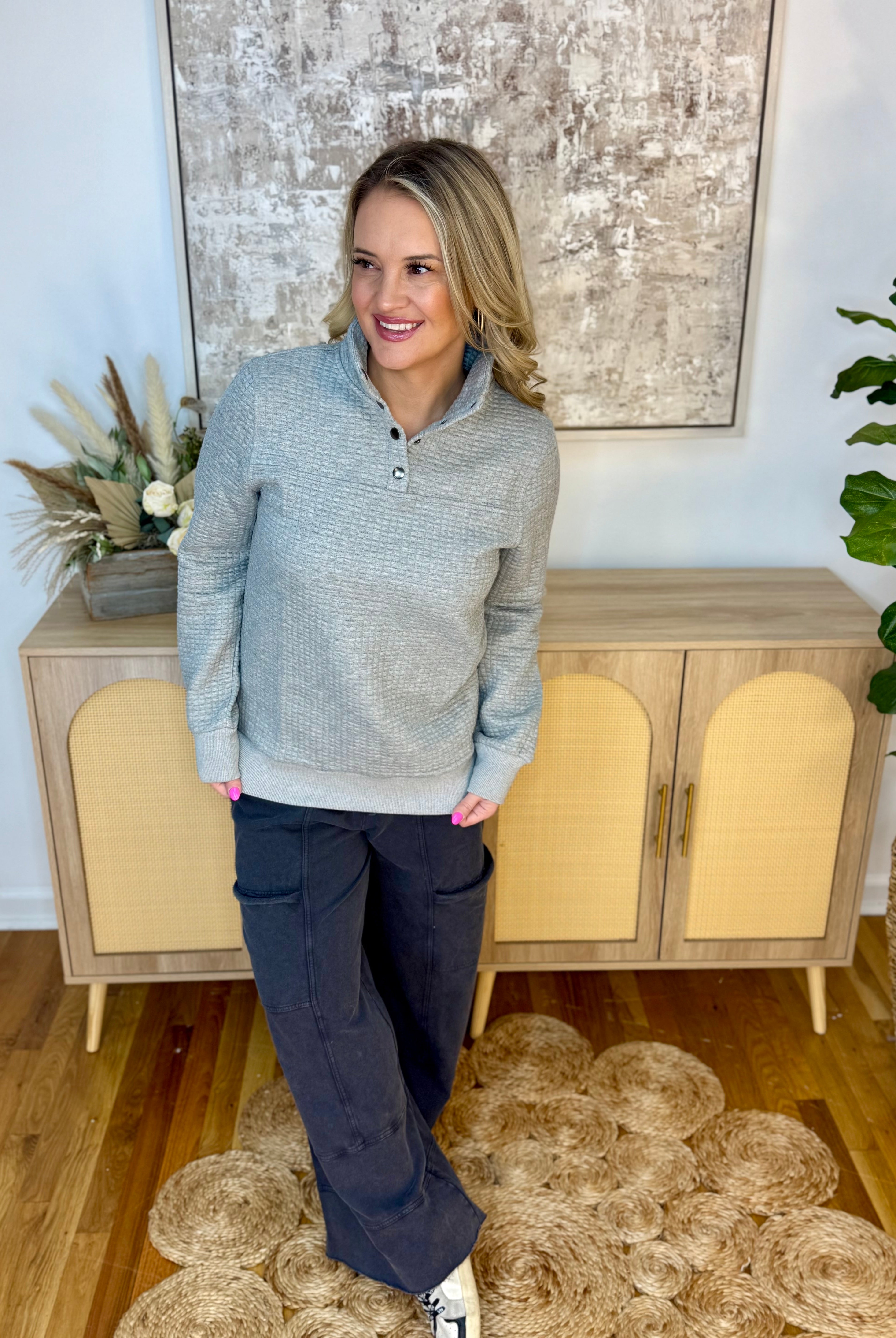 Sweater Weather 1/4 Snap Pullover-150 Sweatshirts-Doe and Rae-The Lovely Closet, Women's Fashion Boutique in Alexandria, KY