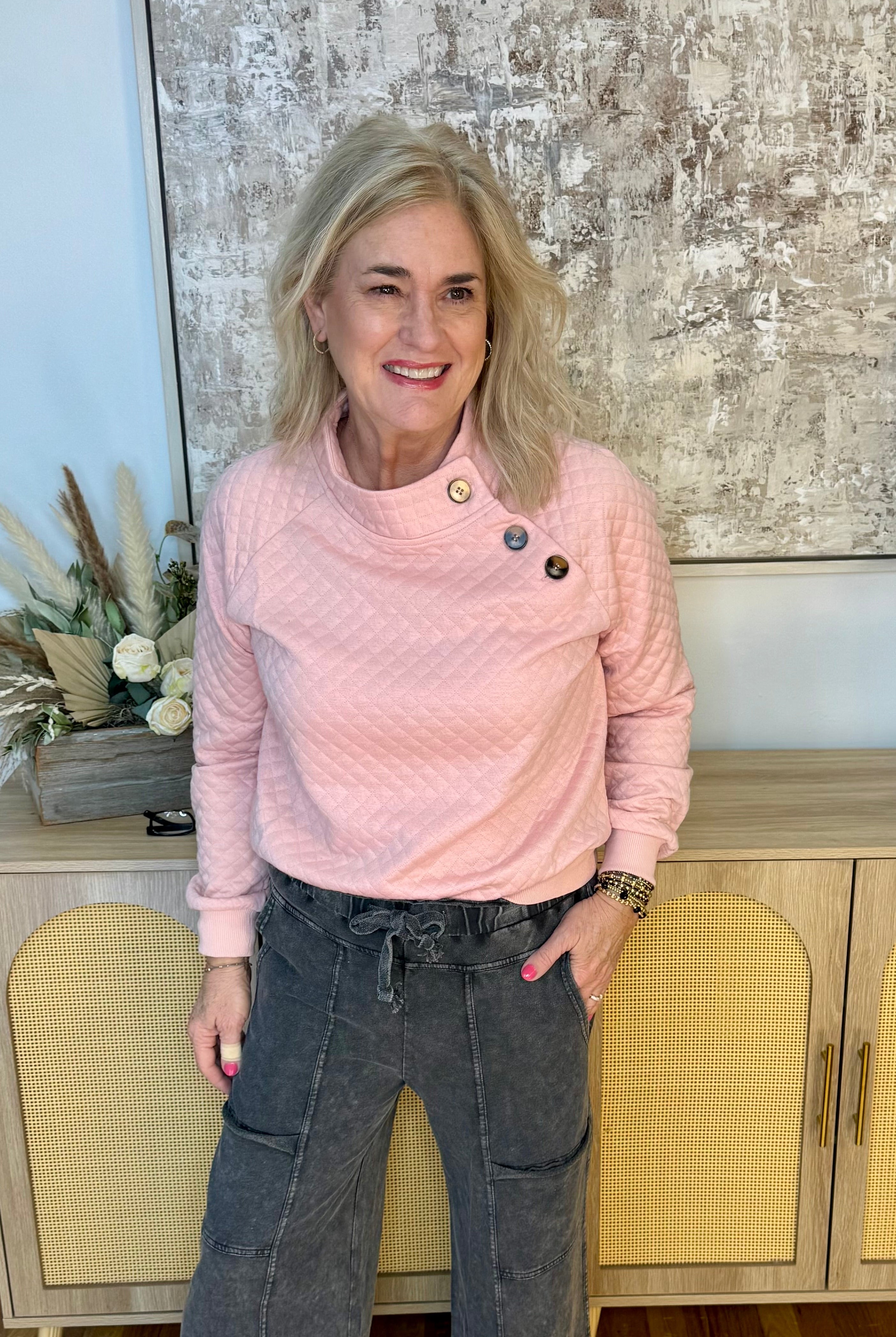 Winter Bliss Quilted Pullover - Blush-150 Sweatshirts-Doe and Rae-The Lovely Closet, Women's Fashion Boutique in Alexandria, KY