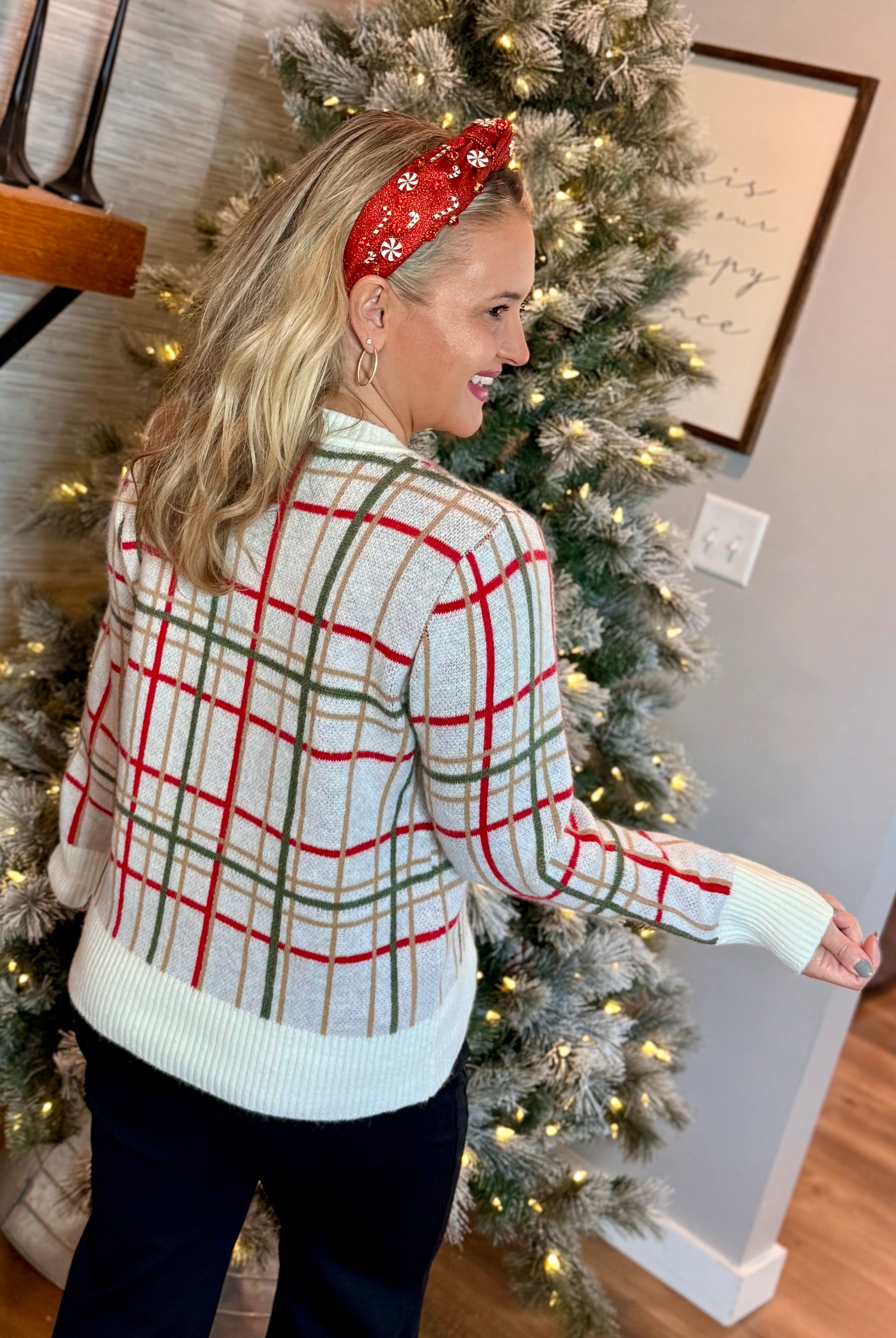 Christmas Plaid Sweater-140 Sweaters-Bibi-The Lovely Closet, Women's Fashion Boutique in Alexandria, KY