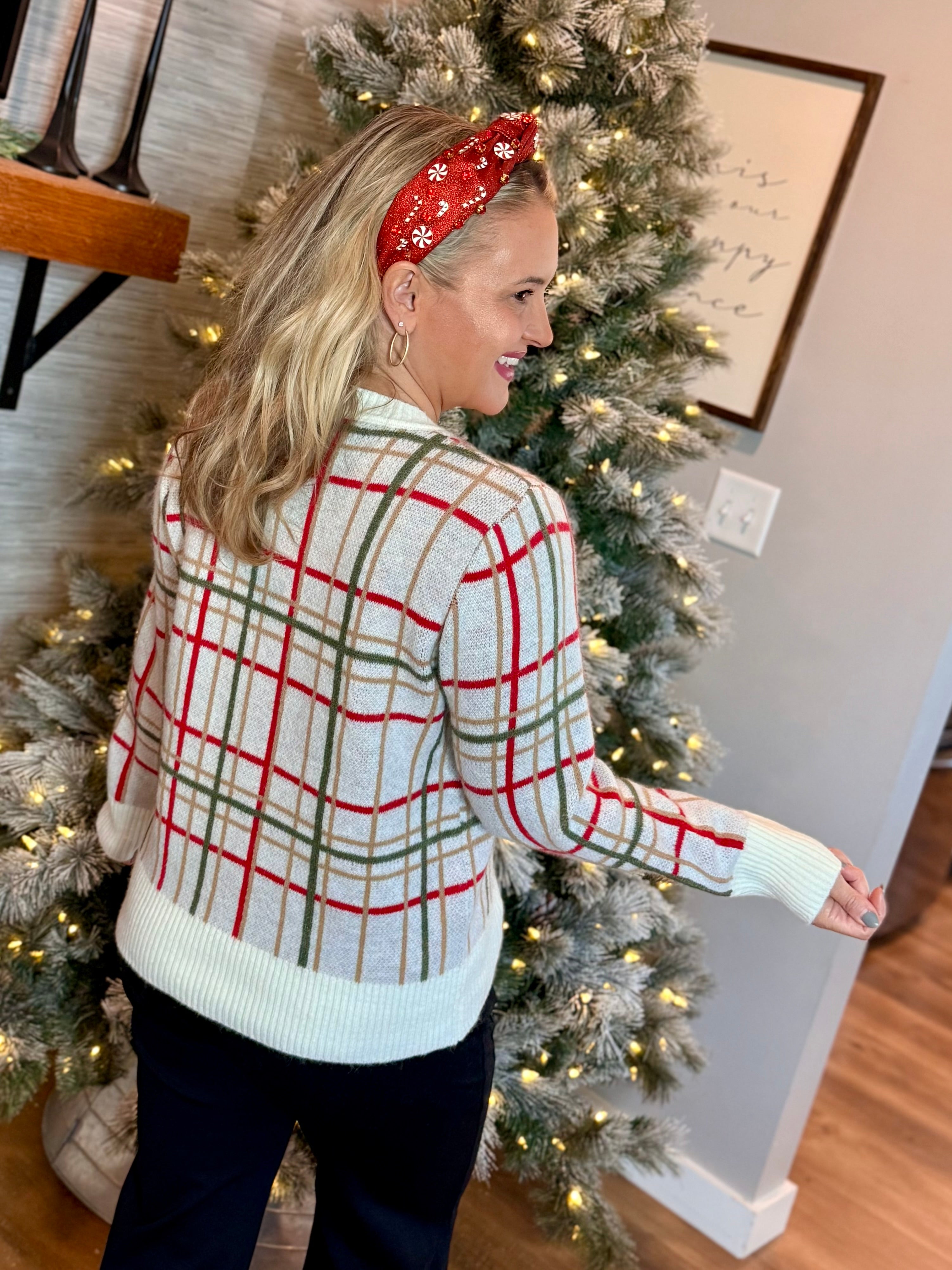 Christmas Plaid Sweater-140 Sweaters-Bibi-The Lovely Closet, Women's Fashion Boutique in Alexandria, KY