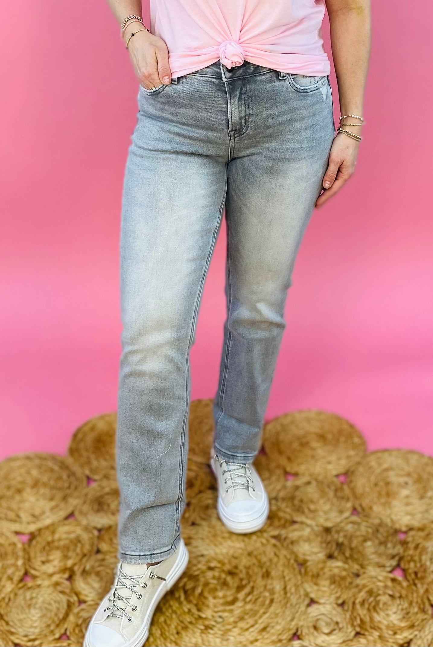MICA MID RISE STRAIGHT LEG VINTAGE GREY WASH-210 Jeans-Donation Pink-The Lovely Closet, Women's Fashion Boutique in Alexandria, KY