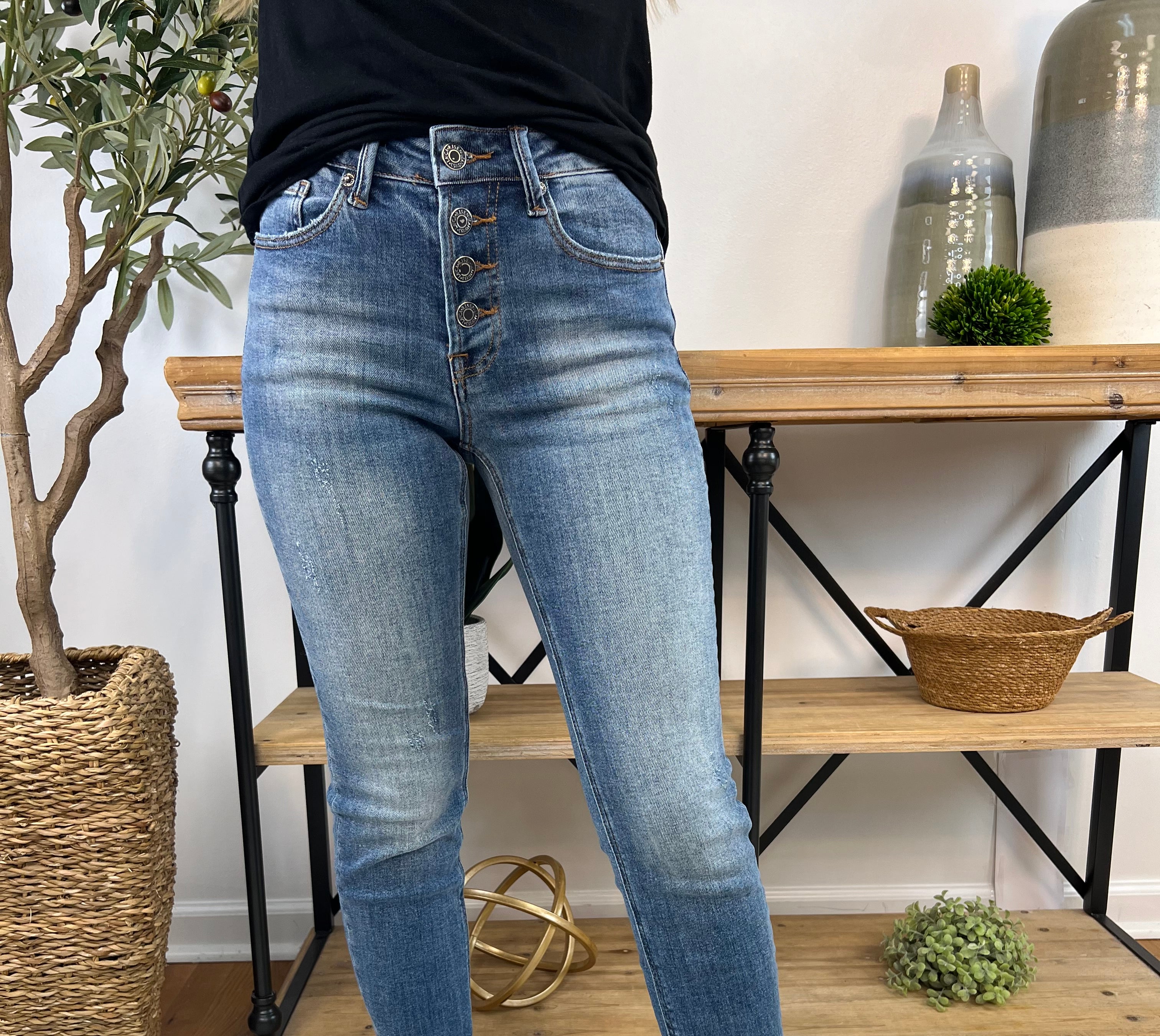 RISEN Button Fly Relaxed Fit Skinny-210 Jeans-Risen-The Lovely Closet, Women's Fashion Boutique in Alexandria, KY