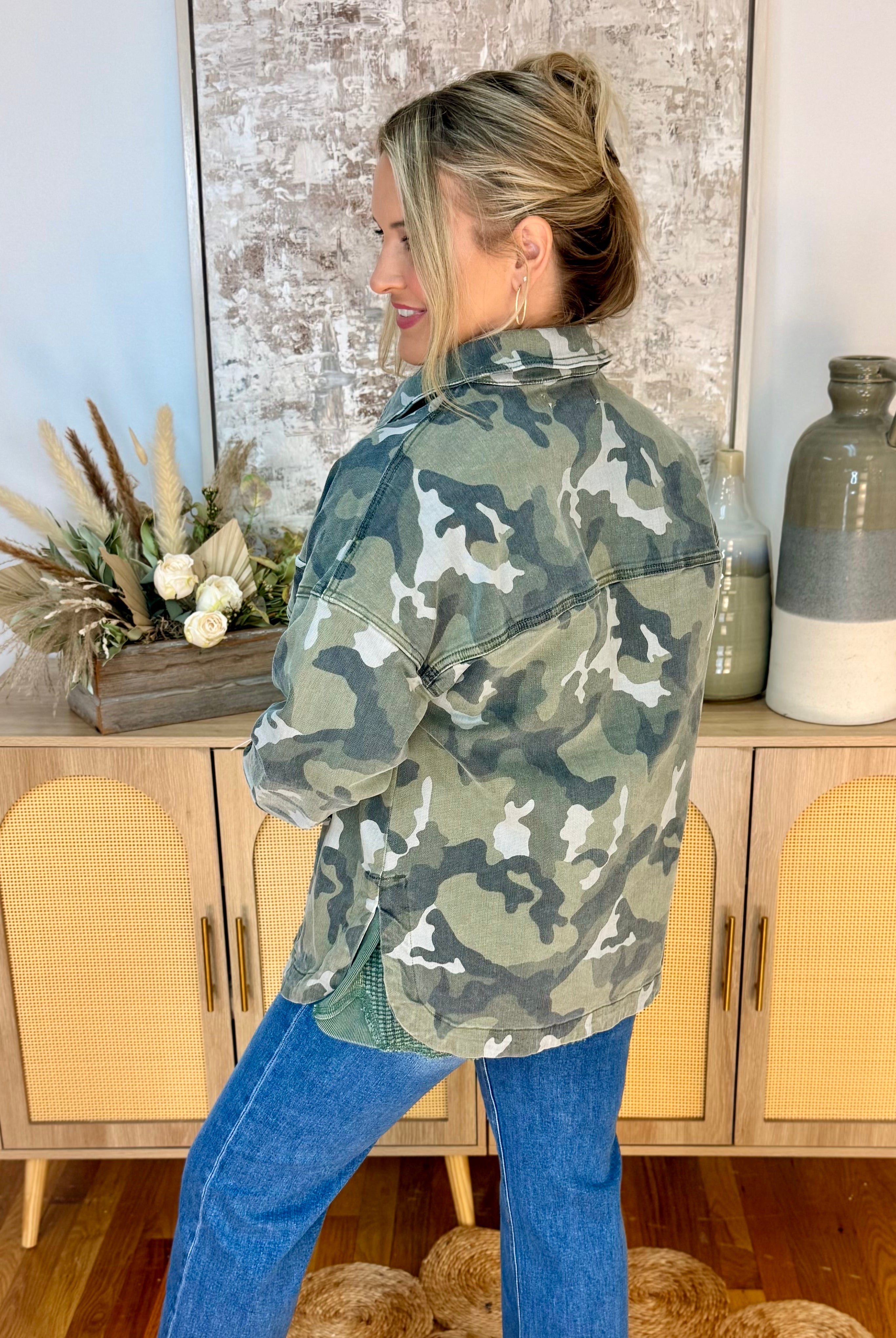 Camo Oversized Denim Jacket-Shackets-Mica Denim-The Lovely Closet, Women's Fashion Boutique in Alexandria, KY