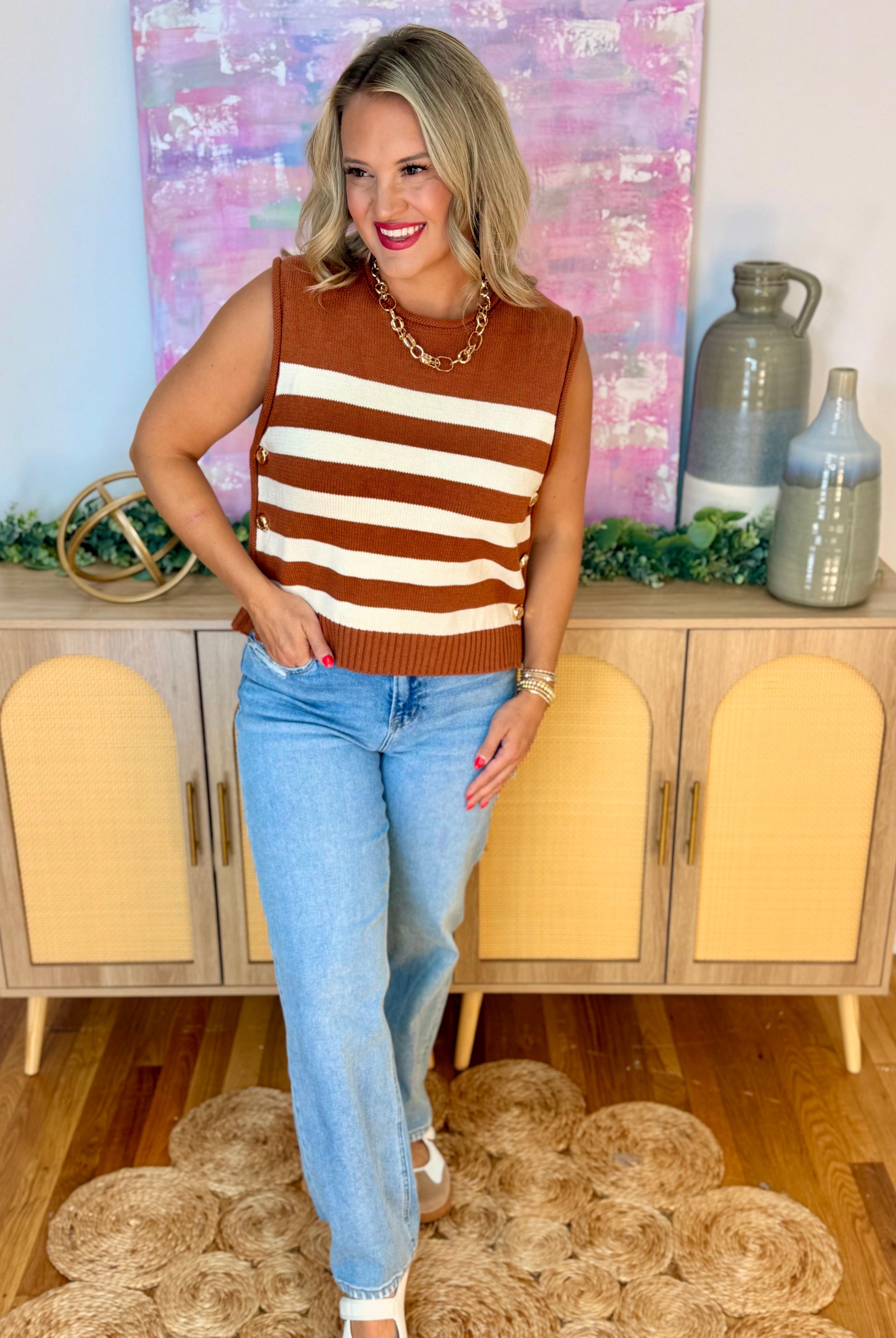 Weekend Escape Sleeveless Knit Top-120 Sleeveless Tops-She + Sky-The Lovely Closet, Women's Fashion Boutique in Alexandria, KY
