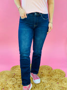 RISEN - High Rise Ankle Slim Straight Risen Denim Dark Wash-210 Jeans-Risen-The Lovely Closet, Women's Fashion Boutique in Alexandria, KY