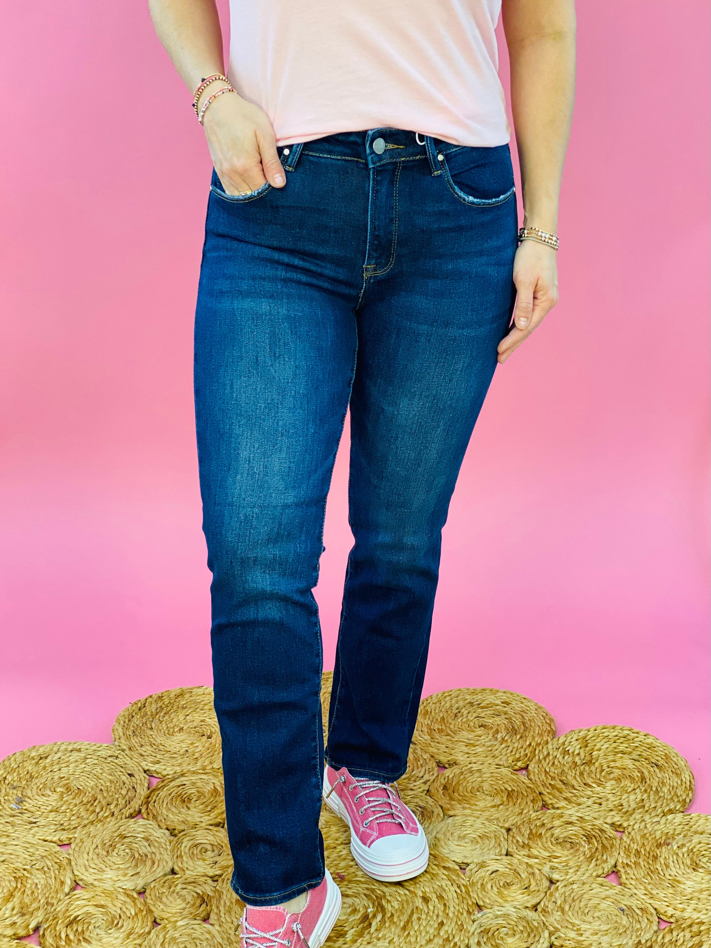 RISEN - High Rise Ankle Slim Straight Risen Denim Dark Wash-210 Jeans-Risen-The Lovely Closet, Women's Fashion Boutique in Alexandria, KY
