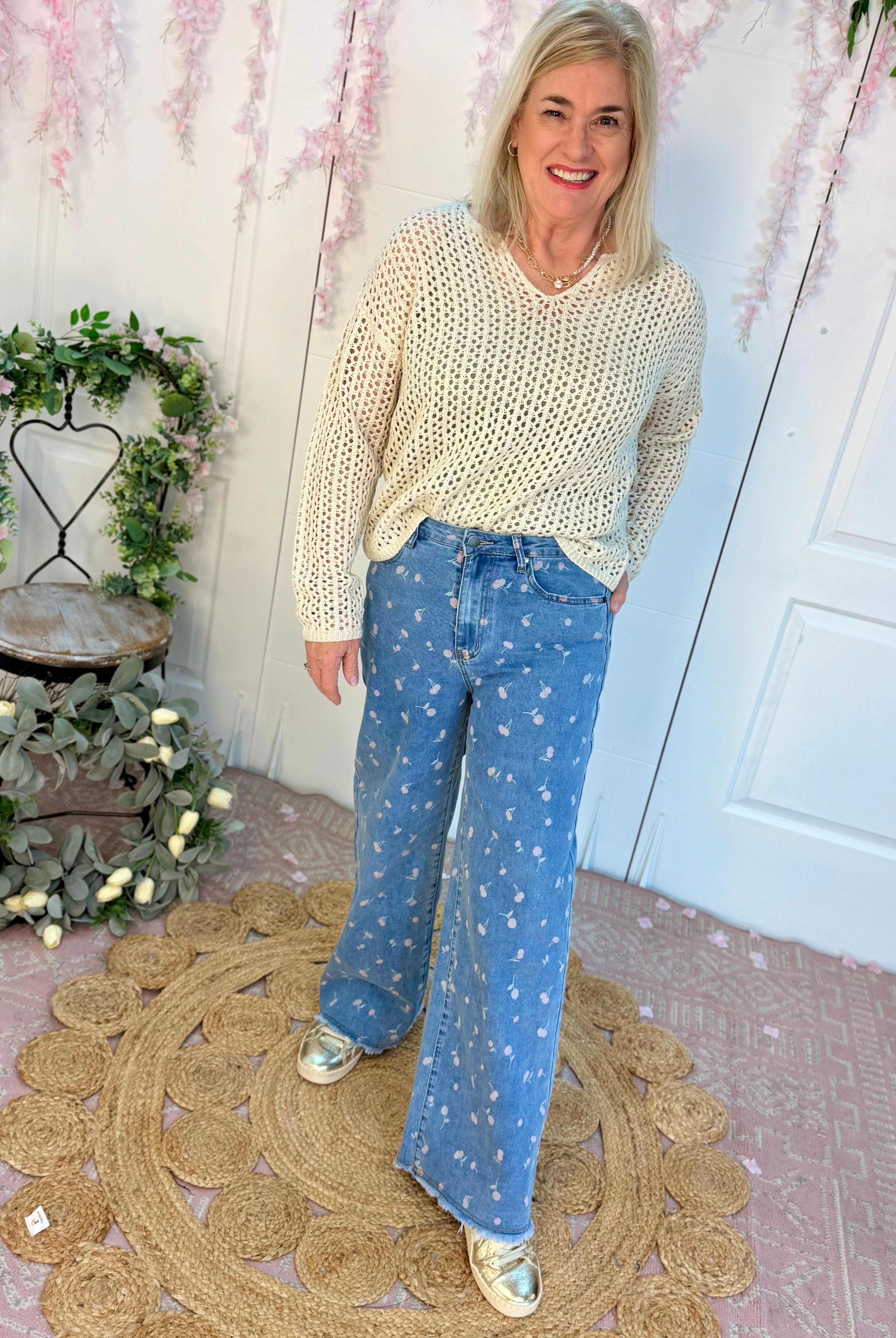 Cherry Cheer Denim Pants-240 Pants-easel-The Lovely Closet, Women's Fashion Boutique in Alexandria, KY