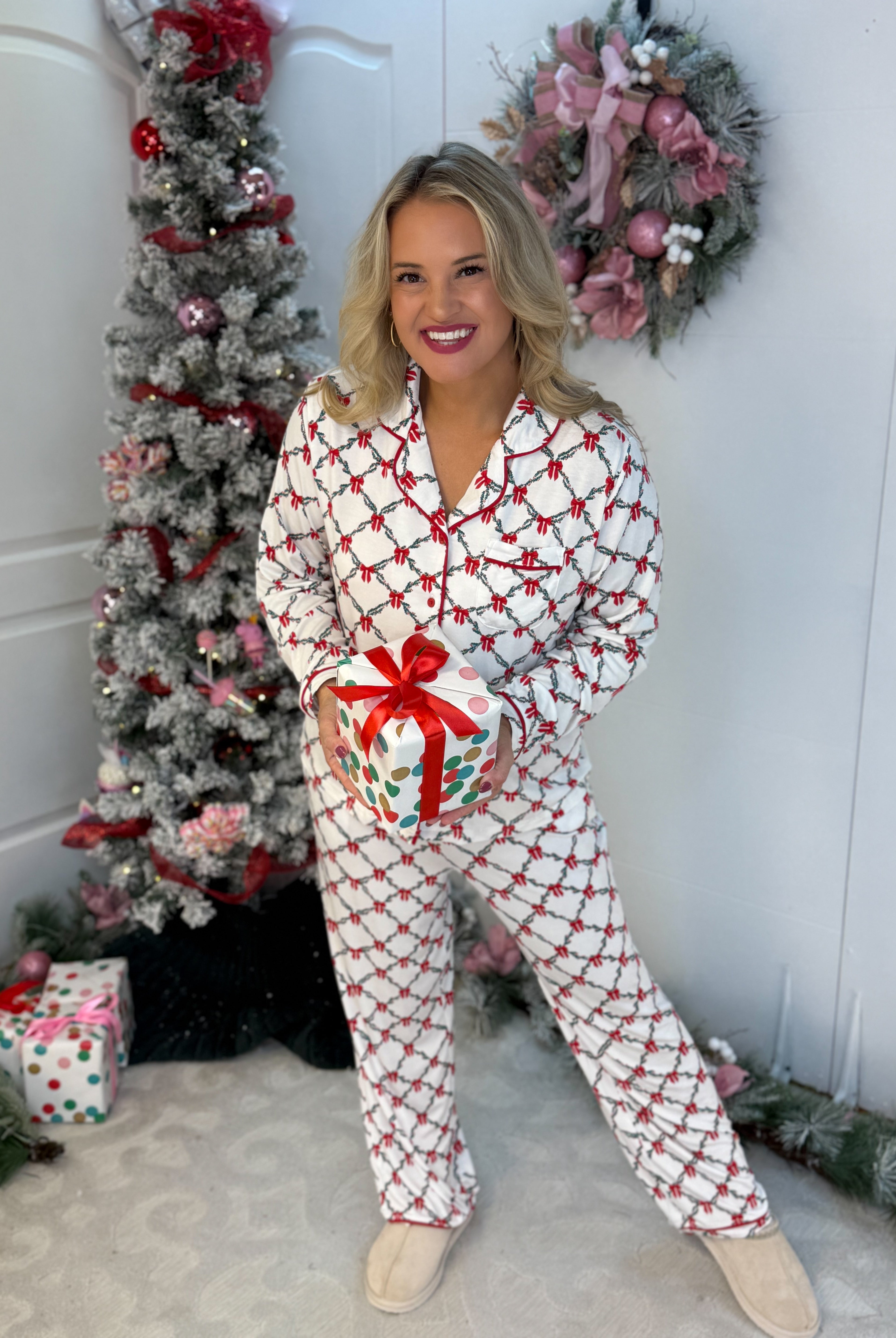 Mary Square Lattice Garland Charlotte Pant Set-350 Holiday-Mary Square-The Lovely Closet, Women's Fashion Boutique in Alexandria, KY