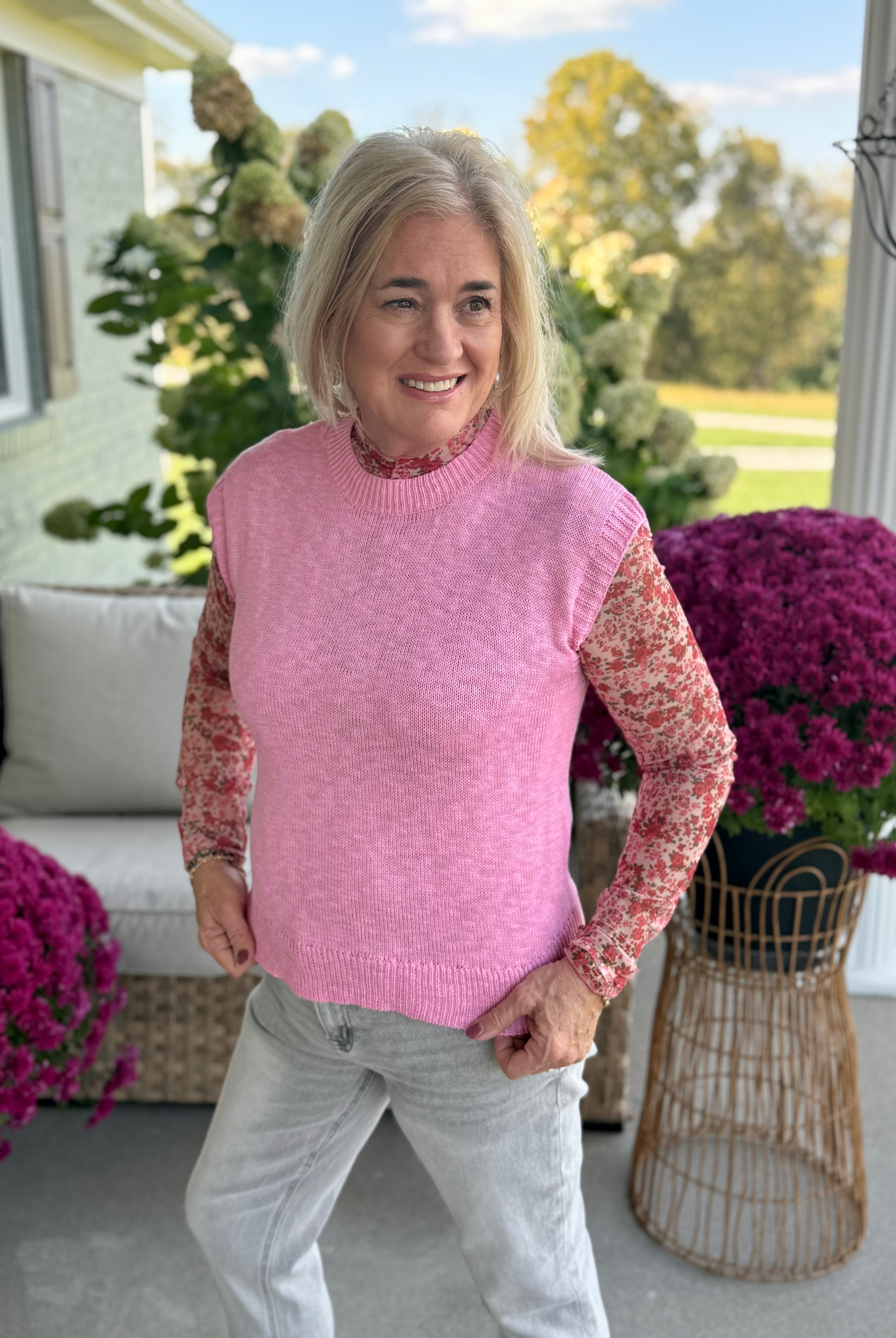 Ready for Fall Knit Top - Pink-120 Sleeveless Tops-Donation Pink-The Lovely Closet, Women's Fashion Boutique in Alexandria, KY