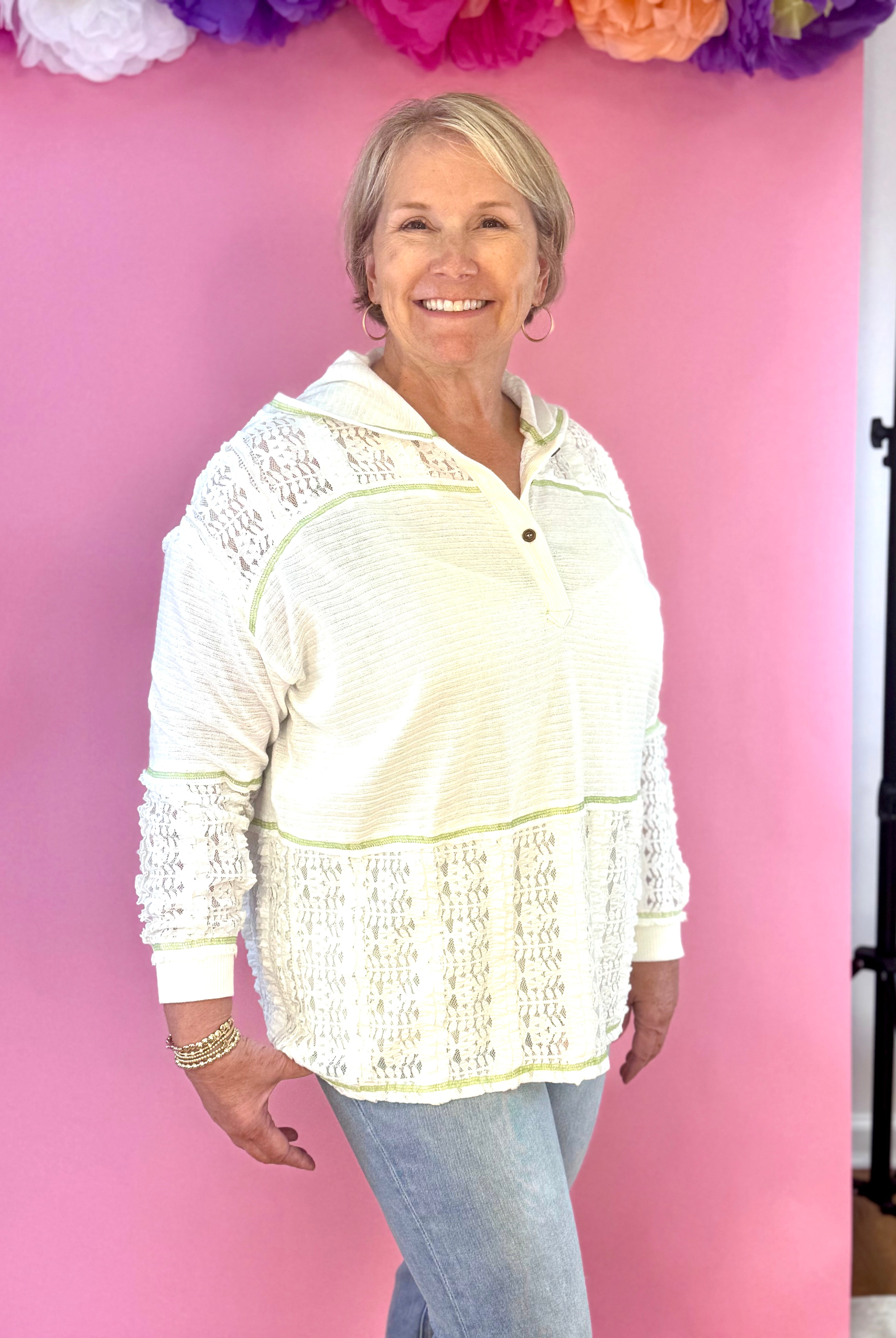 FINAL SALE Beach Walking Lace Pullover-110 Long Sleeve Top-FANTASTIC FAWN-The Lovely Closet, Women's Fashion Boutique in Alexandria, KY