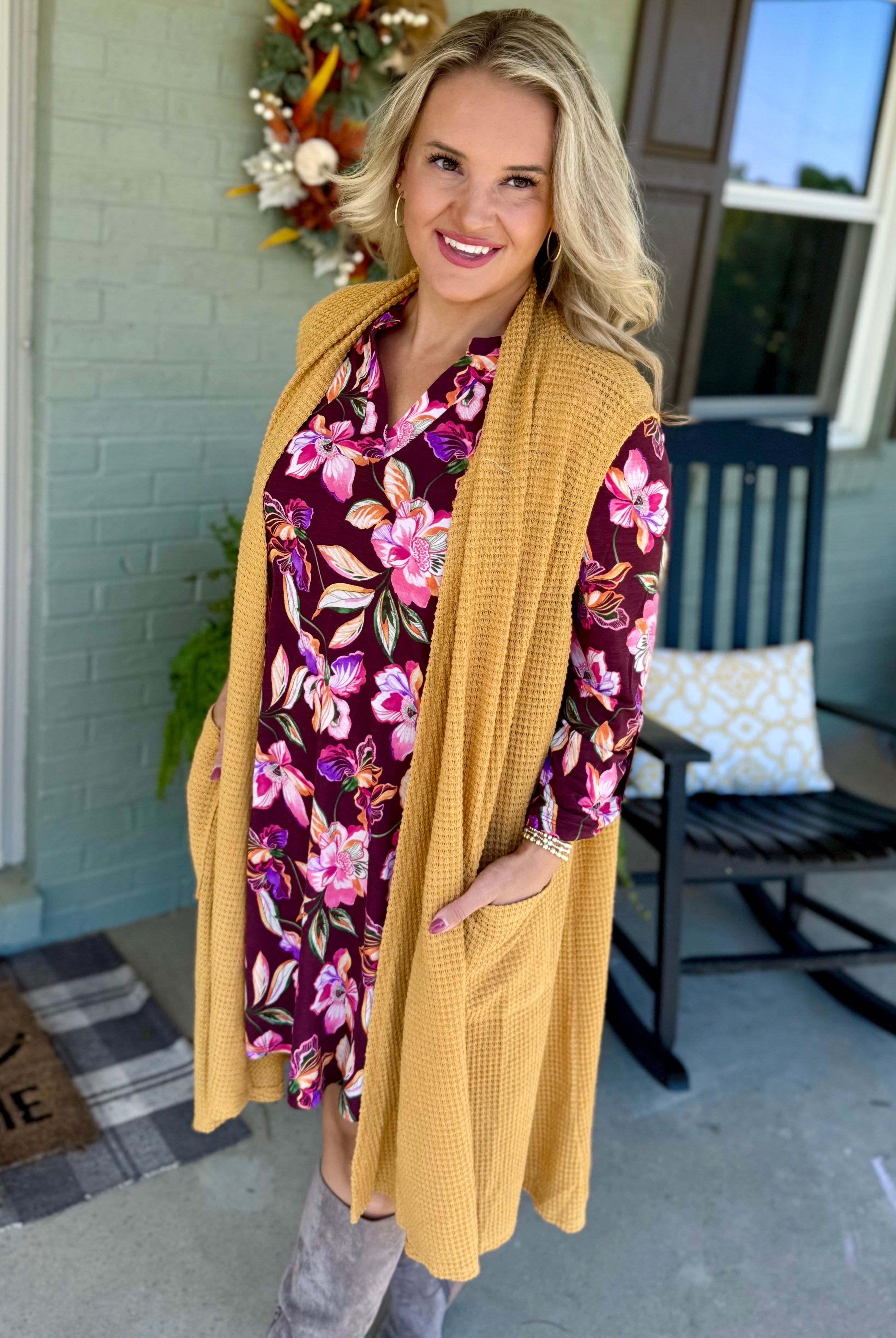 FINAL SALE - Chill in the Air Midi Vest - Marigold-160 Cardigan/Kimonos-Dear Scarlett-The Lovely Closet, Women's Fashion Boutique in Alexandria, KY
