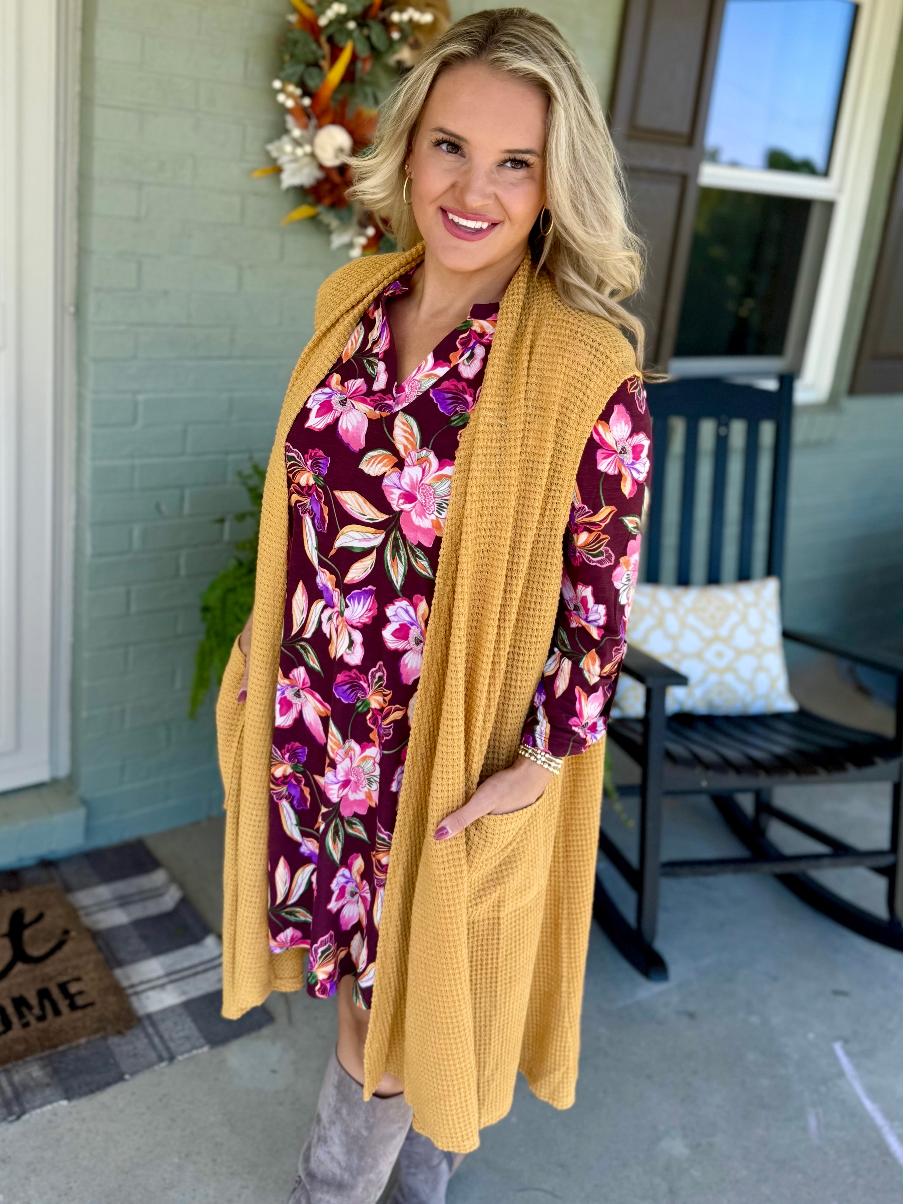 FINAL SALE - Chill in the Air Midi Vest - Marigold-160 Cardigan/Kimonos-Dear Scarlett-The Lovely Closet, Women's Fashion Boutique in Alexandria, KY