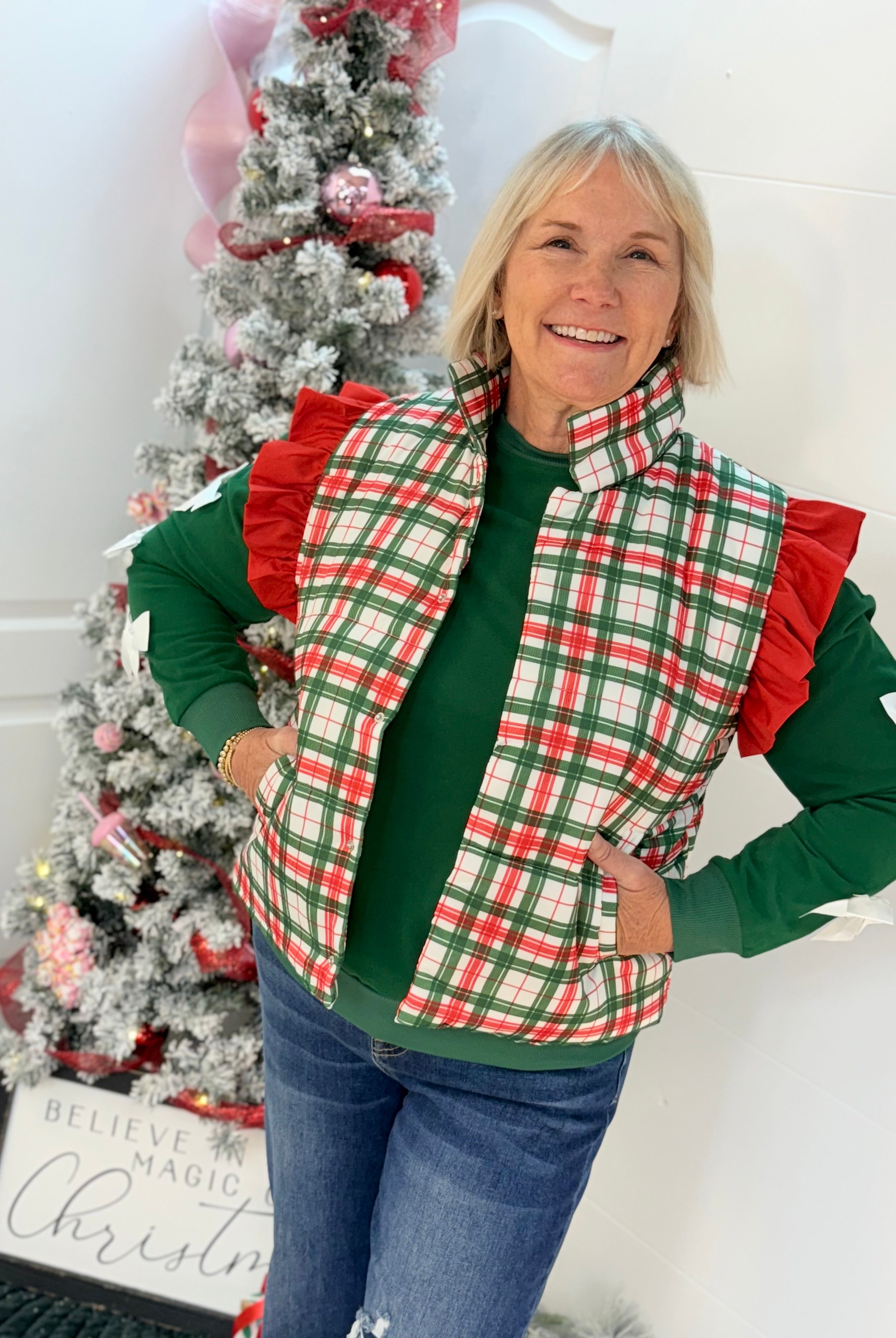 Jess Lea Classic Christmas Plaid Vest-170 Jackets/Outerwear-Jess Lea-The Lovely Closet, Women's Fashion Boutique in Alexandria, KY