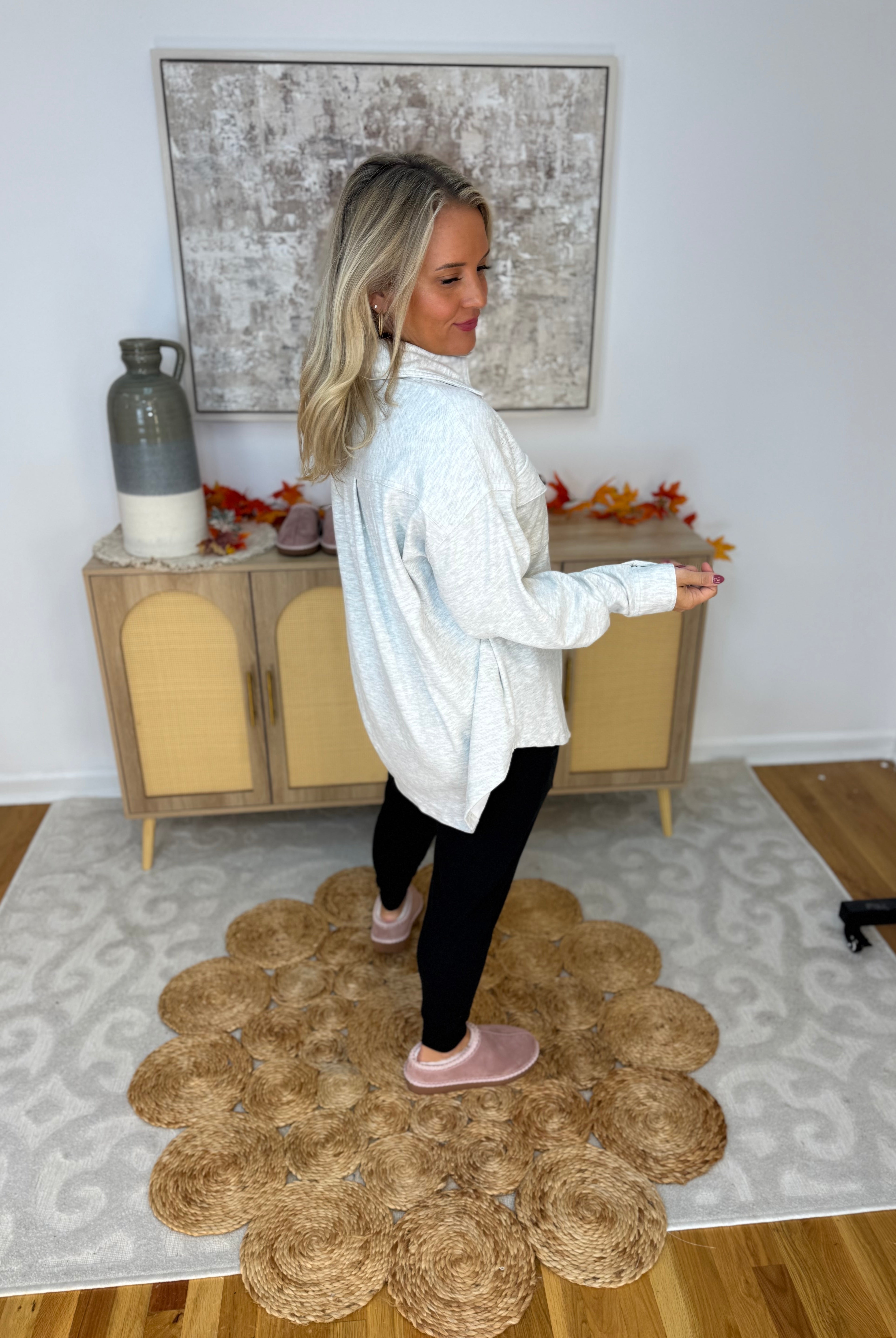 Cozy Season Button Down Shacket - Grey-170 Jackets/Outerwear-White Birch-The Lovely Closet, Women's Fashion Boutique in Alexandria, KY