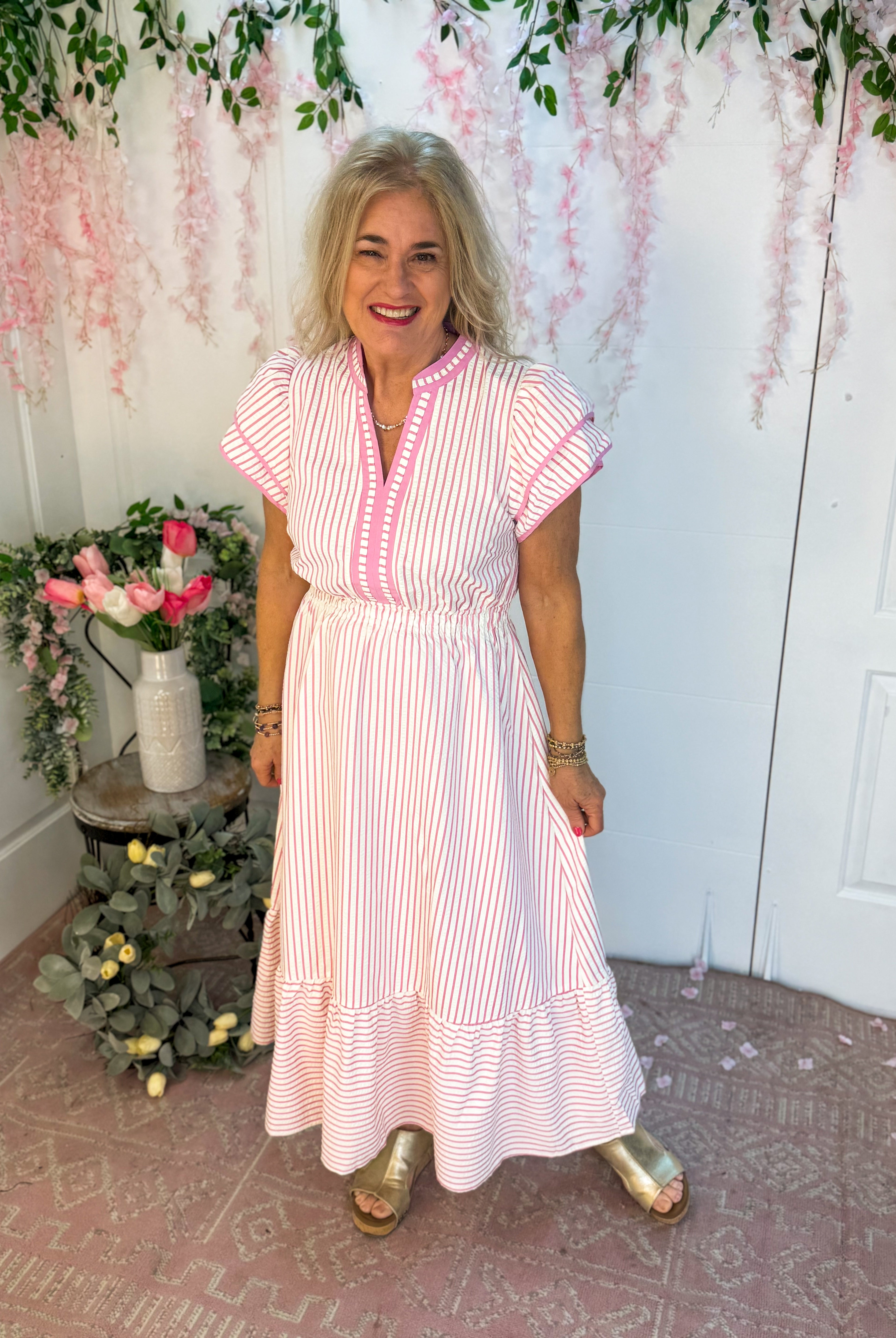 Spring Days Midi Dress - Pink-180 Dresses-Umgee-The Lovely Closet, Women's Fashion Boutique in Alexandria, KY