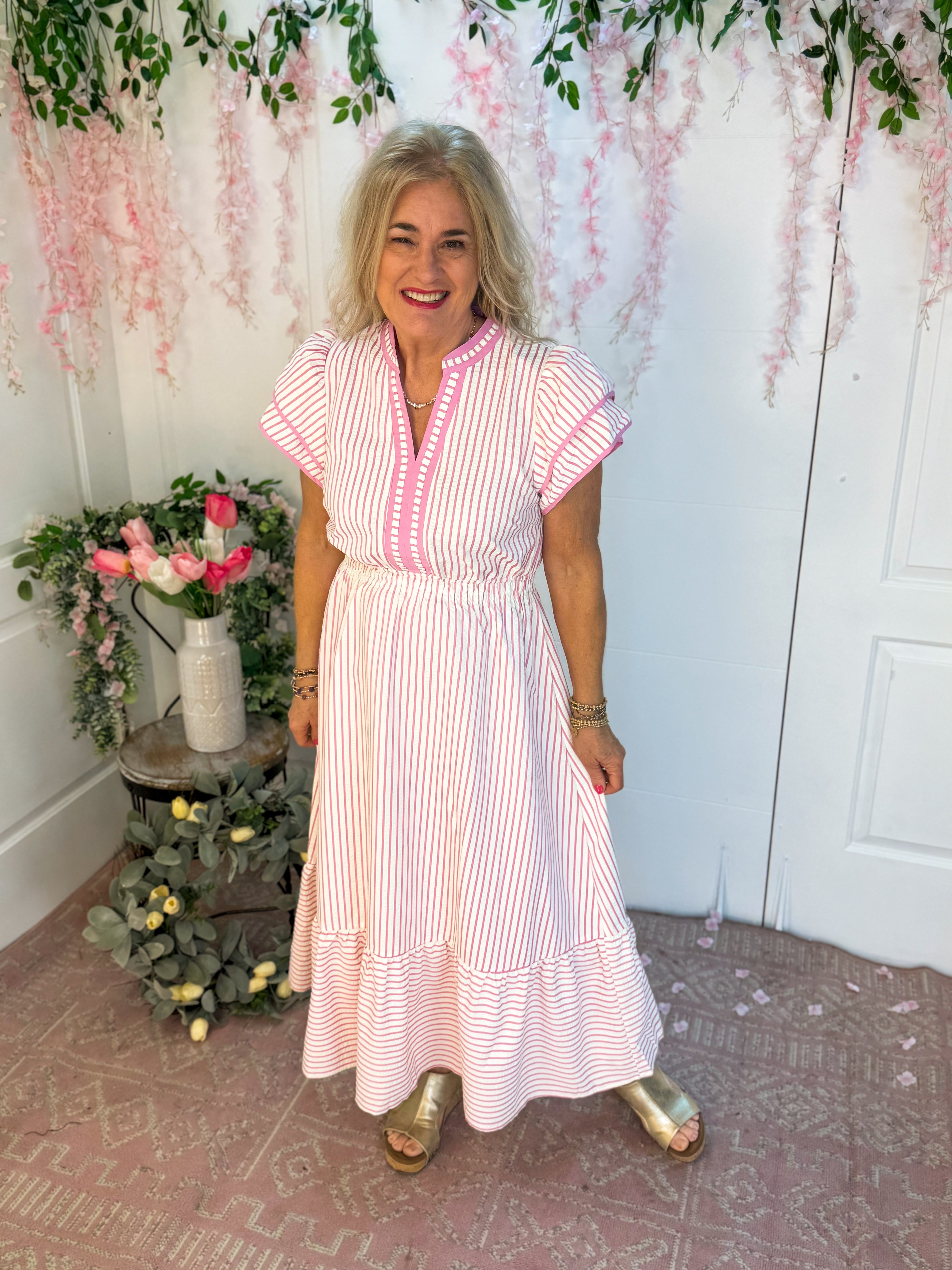Spring Days Midi Dress - Pink-180 Dresses-Umgee-The Lovely Closet, Women's Fashion Boutique in Alexandria, KY