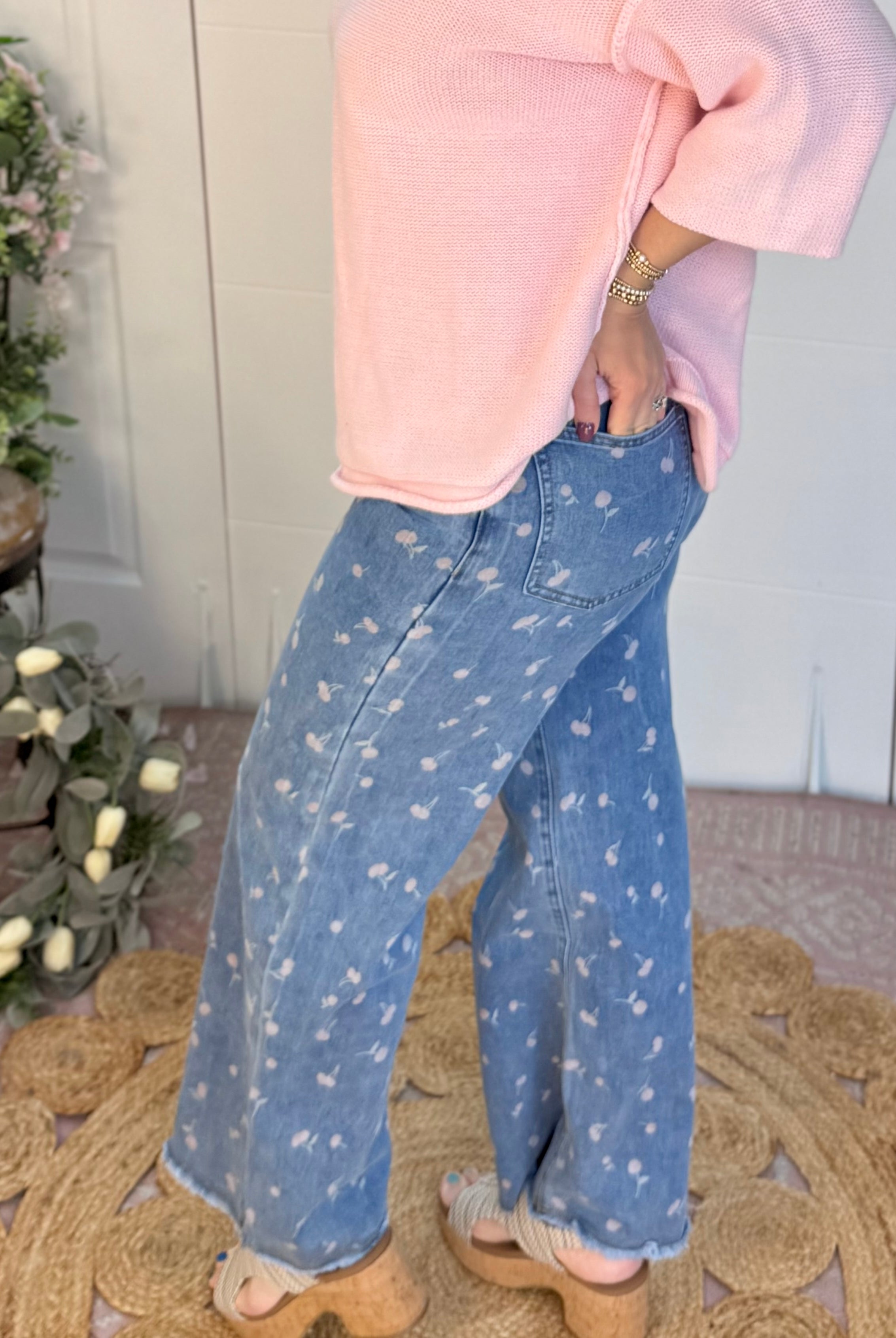 Cherry Cheer Denim Pants-240 Pants-easel-The Lovely Closet, Women's Fashion Boutique in Alexandria, KY