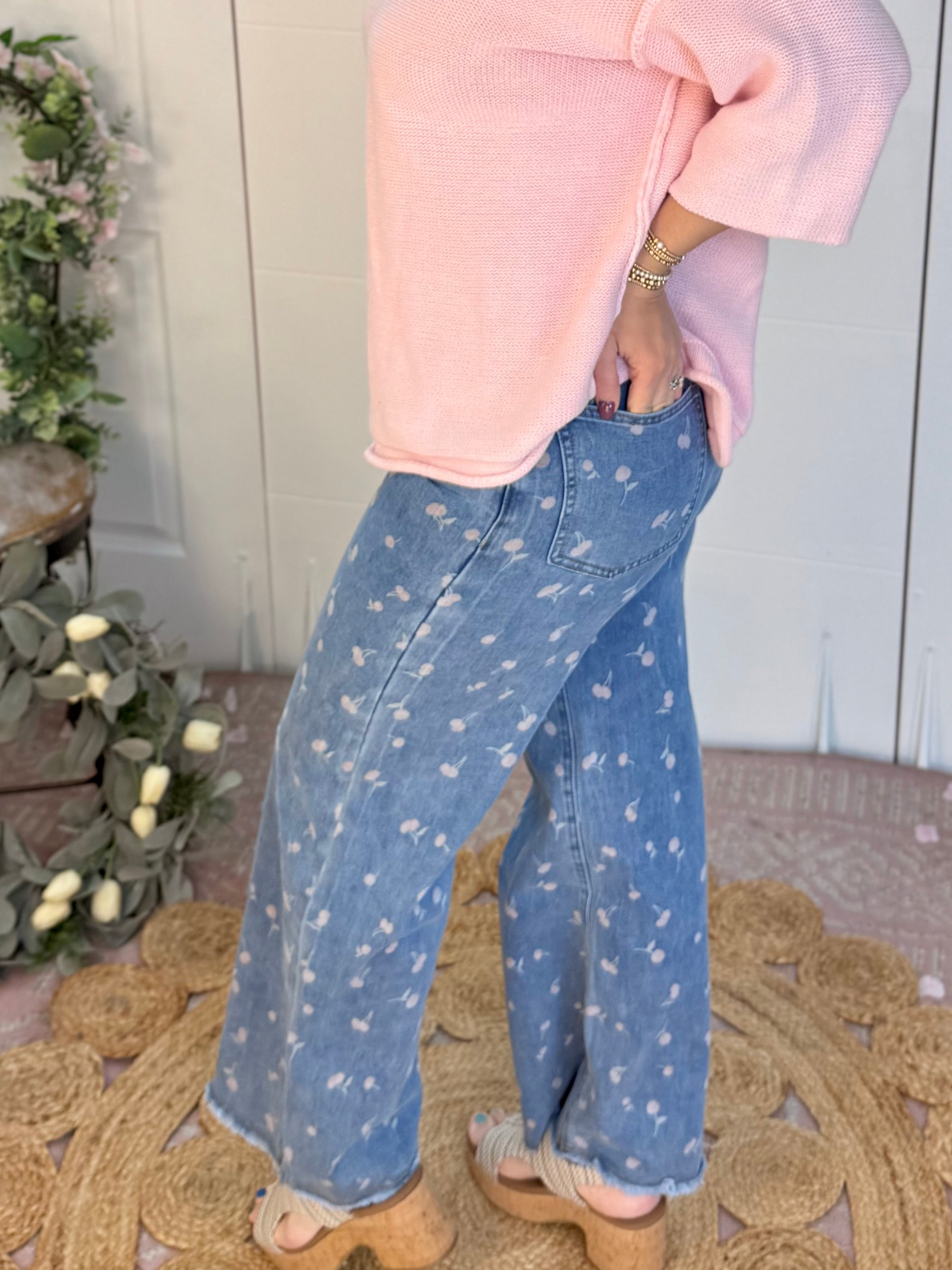 Cherry Cheer Denim Pants-240 Pants-easel-The Lovely Closet, Women's Fashion Boutique in Alexandria, KY