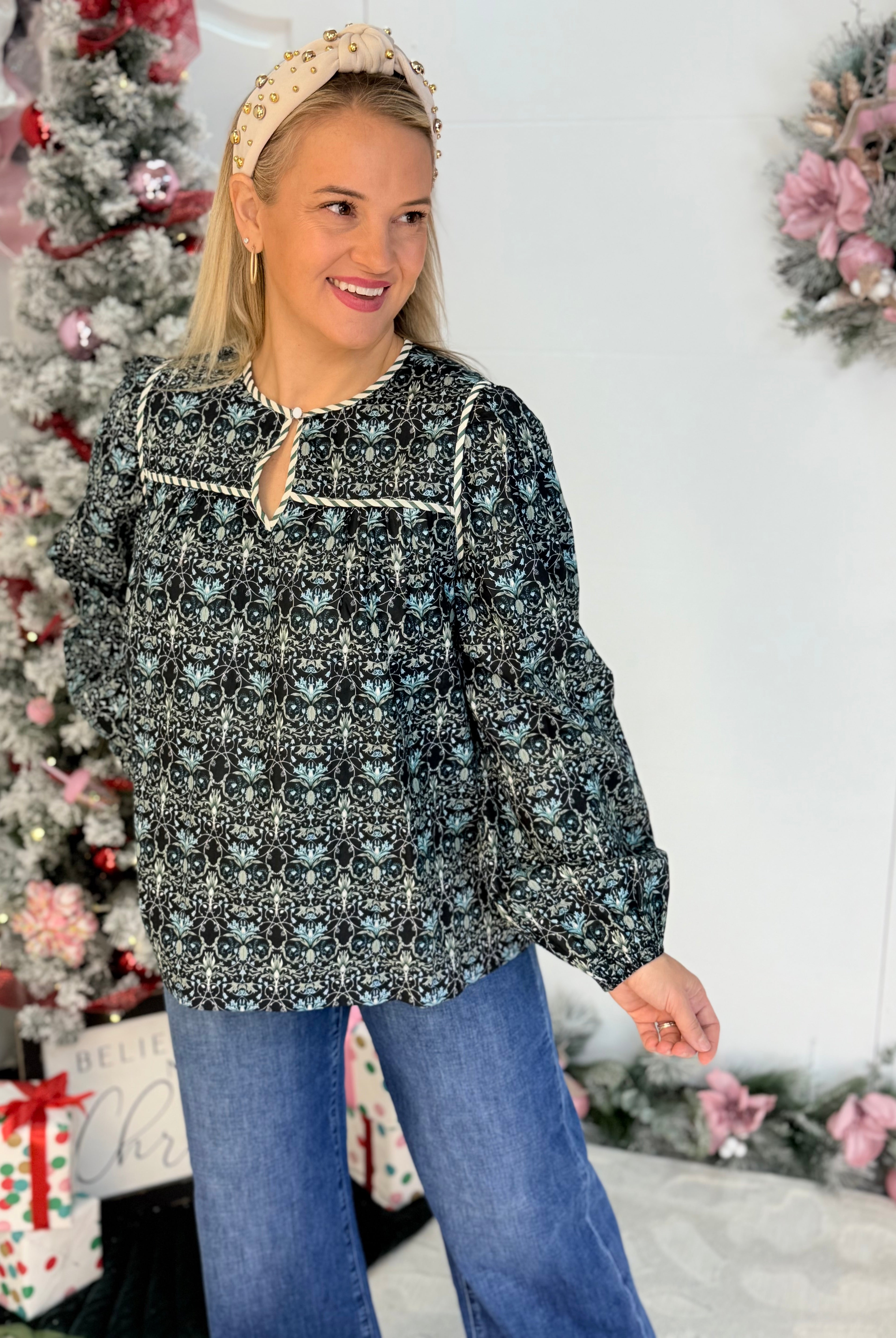 Mistletoe Magic Blouse-110 Long Sleeve Top-Anniewear-The Lovely Closet, Women's Fashion Boutique in Alexandria, KY