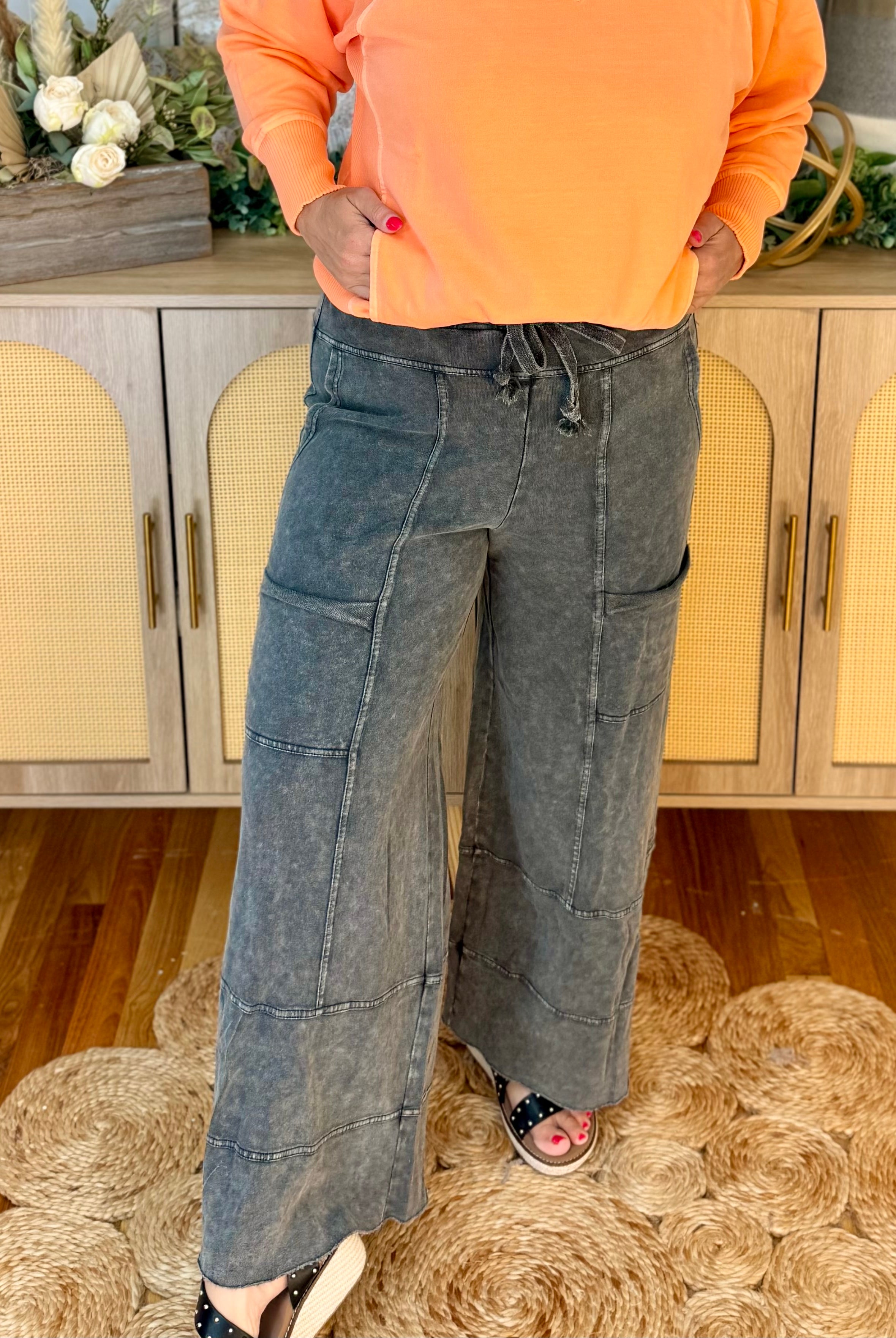 Relaxed Cargo Wide Leg Pants - Ash-240 Pants-easel-The Lovely Closet, Women's Fashion Boutique in Alexandria, KY