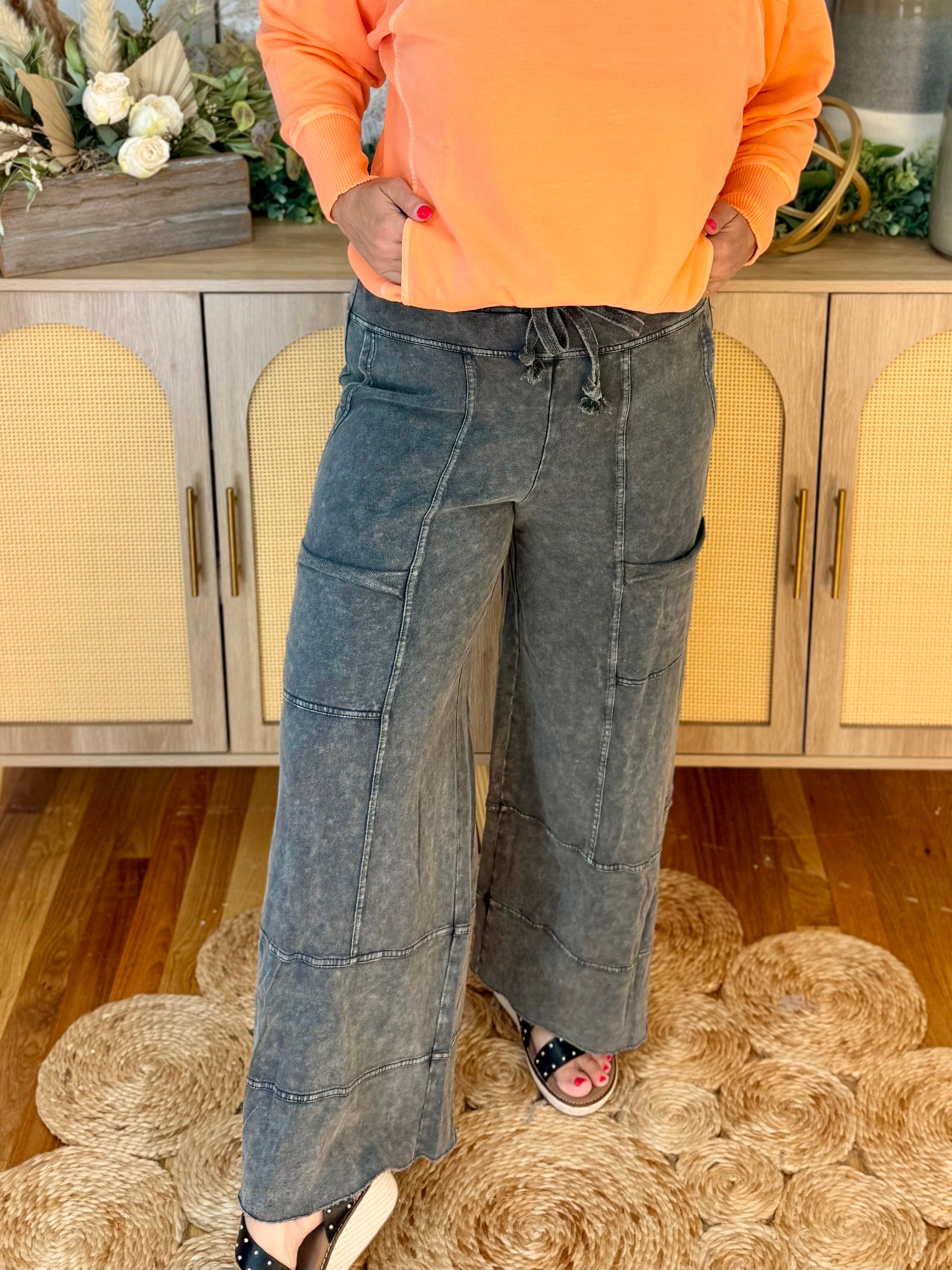Relaxed Cargo Wide Leg Pants - Ash-240 Pants-easel-The Lovely Closet, Women's Fashion Boutique in Alexandria, KY