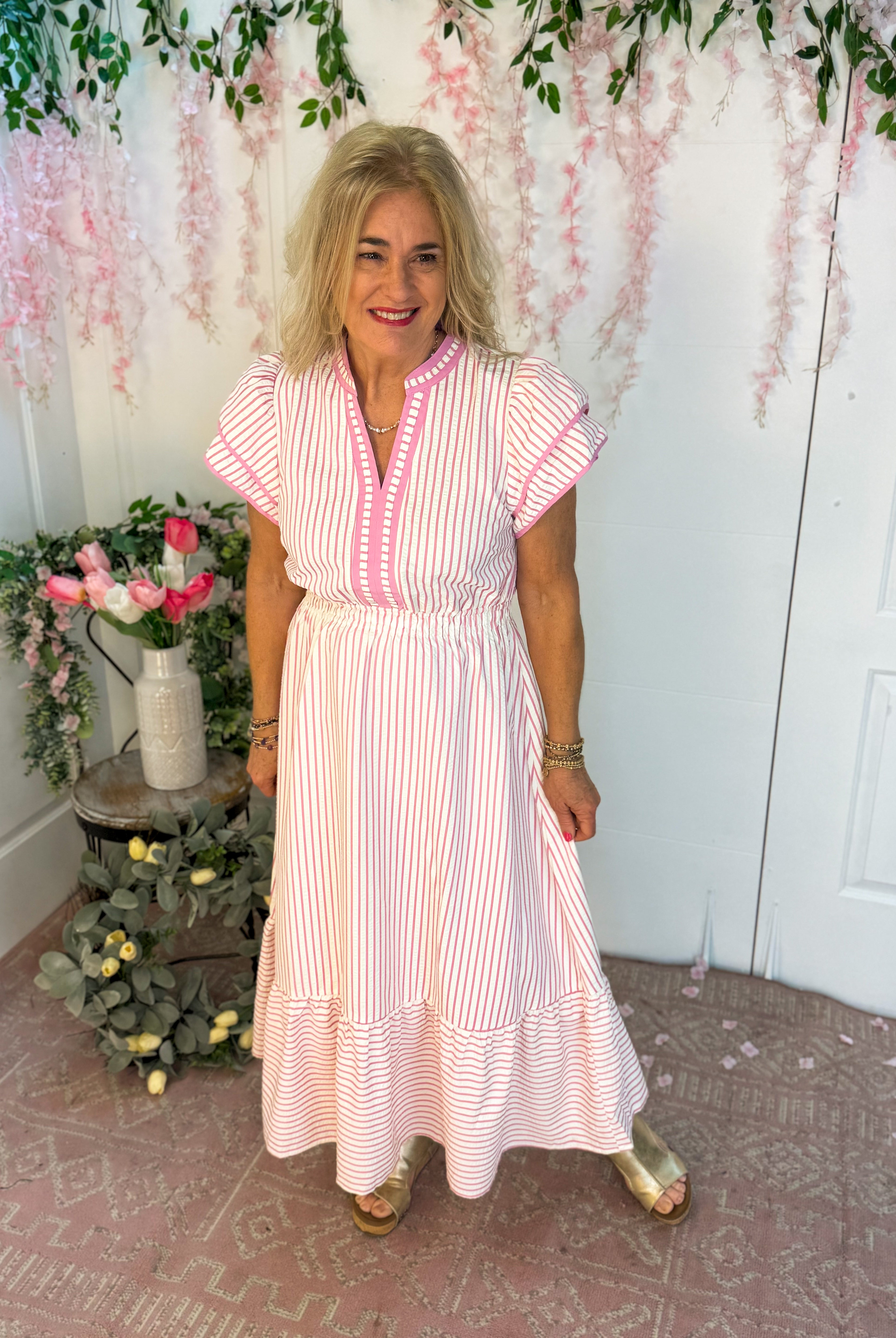 Spring Days Midi Dress - Pink-180 Dresses-Umgee-The Lovely Closet, Women's Fashion Boutique in Alexandria, KY