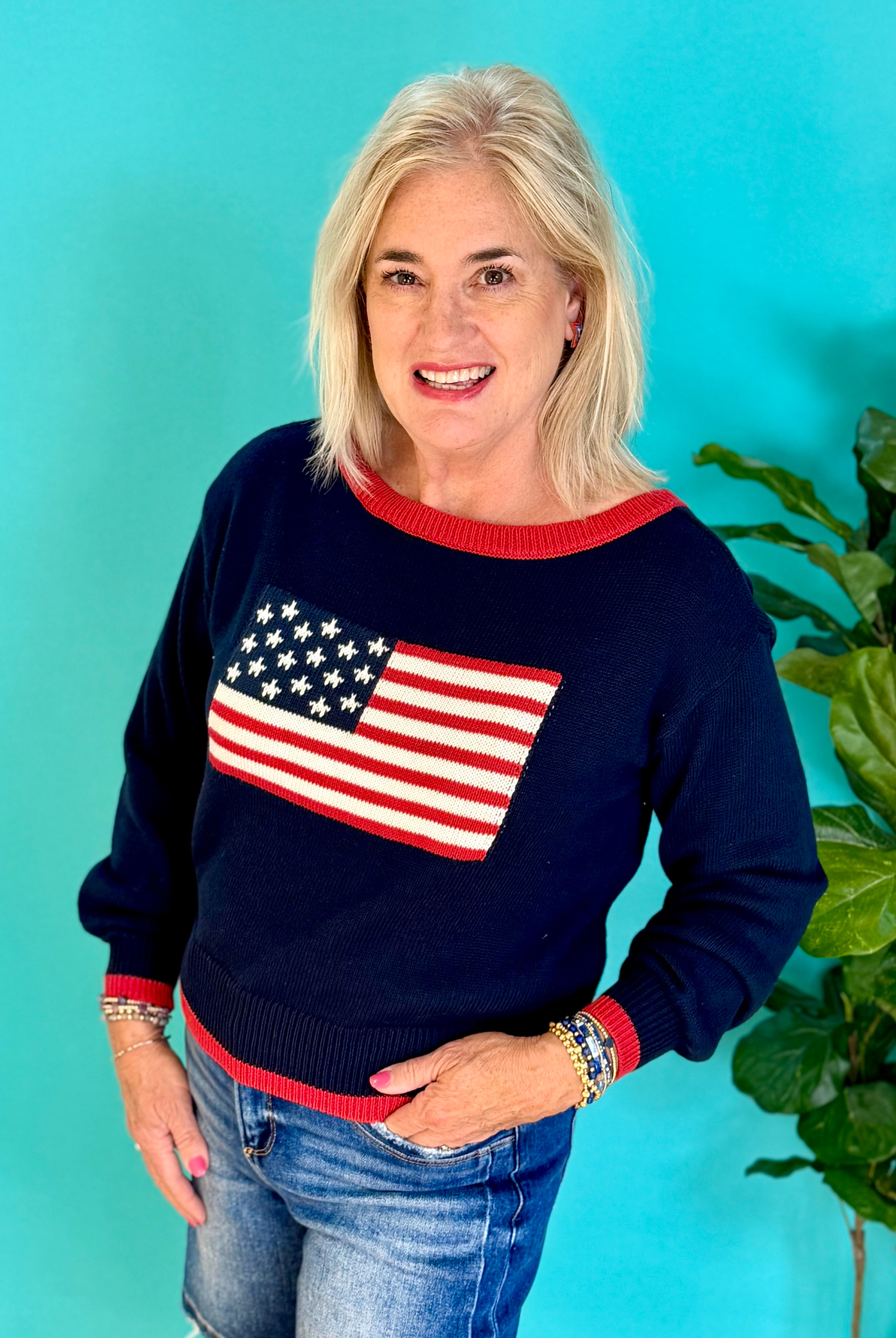 American Flag Sweater-110 Long Sleeve Top-Blu Pepper-The Lovely Closet, Women's Fashion Boutique in Alexandria, KY