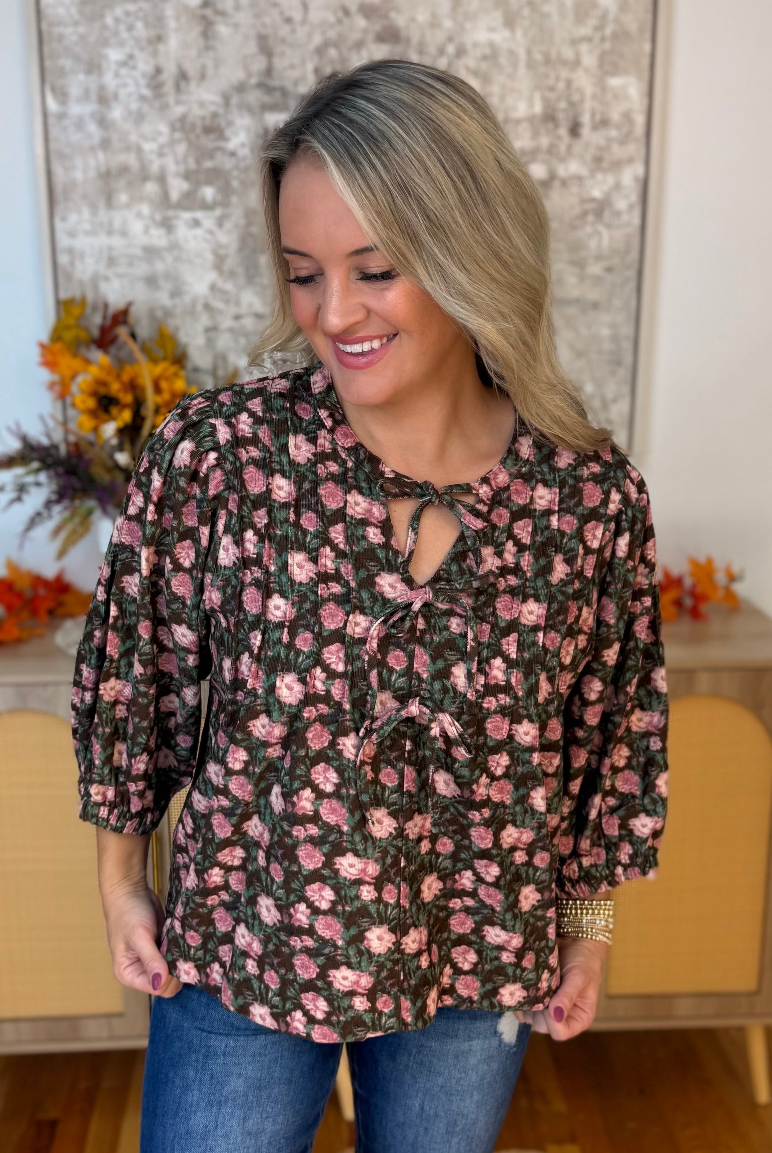 Autumn Bloom Blouse-100 Short Sleeve Tops-Umgee-The Lovely Closet, Women's Fashion Boutique in Alexandria, KY