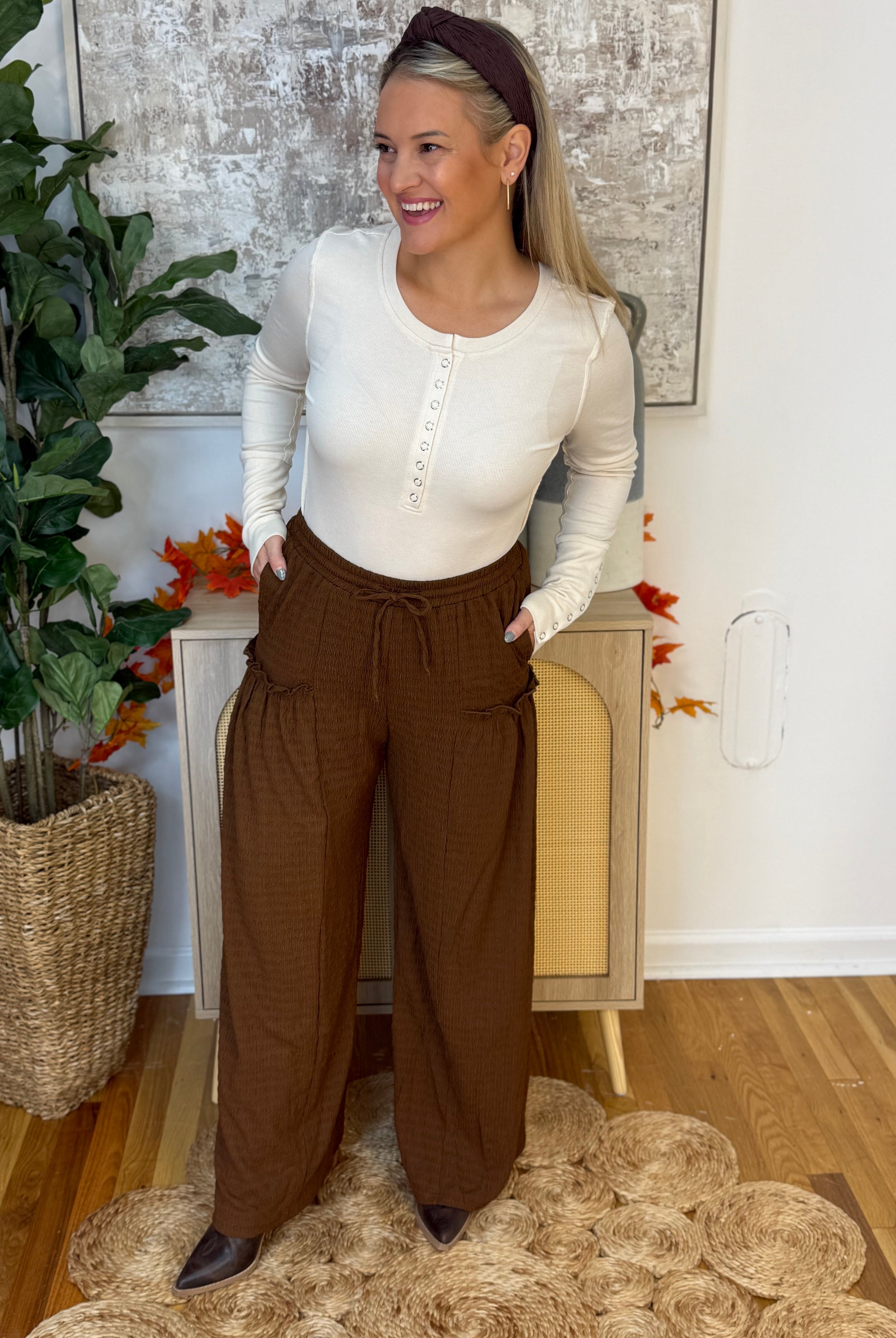 Crinkle Textured Flair Pants-240 Pants-Anniewear-The Lovely Closet, Women's Fashion Boutique in Alexandria, KY