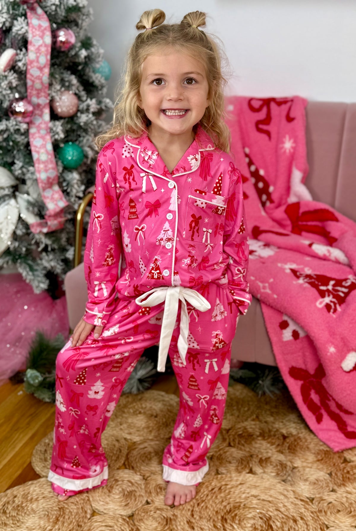 Jess Lea Girls Pretty Pink Christmas Ruffle Pajamas-350 Holiday-Jess Lea-The Lovely Closet, Women's Fashion Boutique in Alexandria, KY