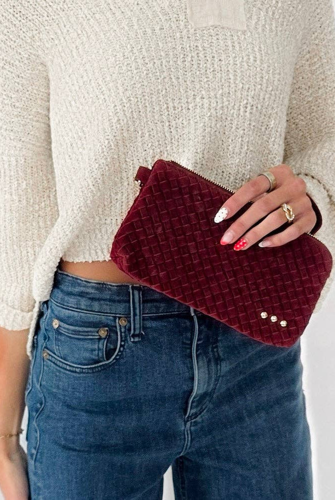 Suede Emma Woven Clutch Wristlet: Navy-crossbody/wristlet-Pretty Simple-The Lovely Closet, Women's Fashion Boutique in Alexandria, KY