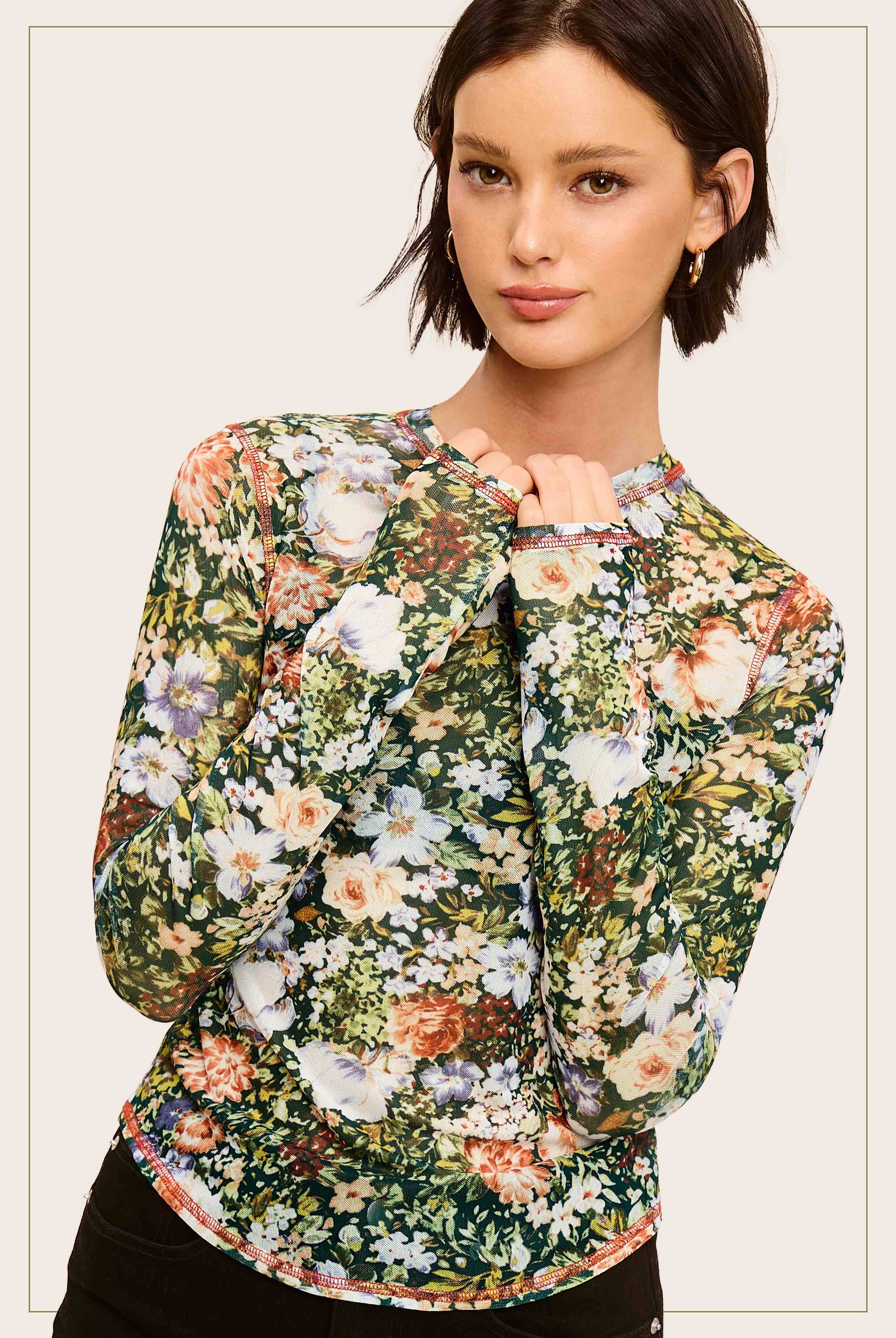 Sheer Long Sleeve Mesh Layering Top - Hazelnut-110 Long Sleeve Top-La Miel-The Lovely Closet, Women's Fashion Boutique in Alexandria, KY