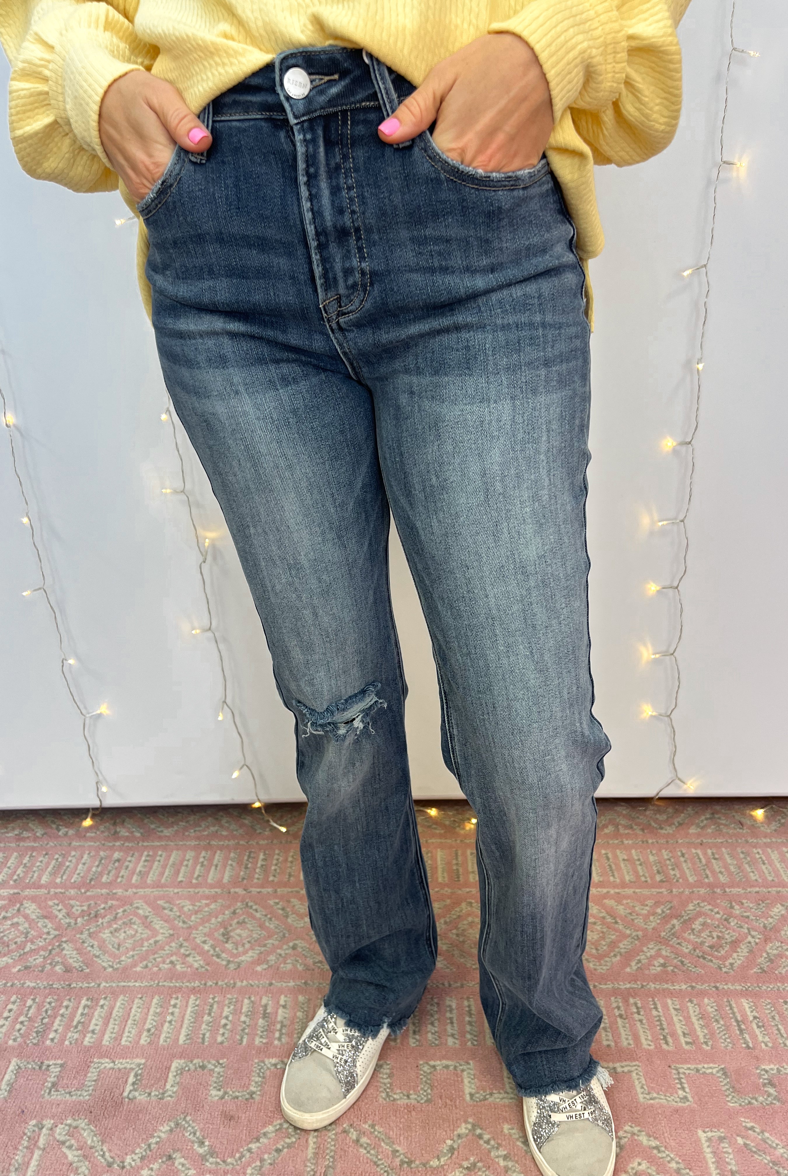 RISEN - High Rise Dark Wash Long Straight-210 Jeans-Risen-The Lovely Closet, Women's Fashion Boutique in Alexandria, KY