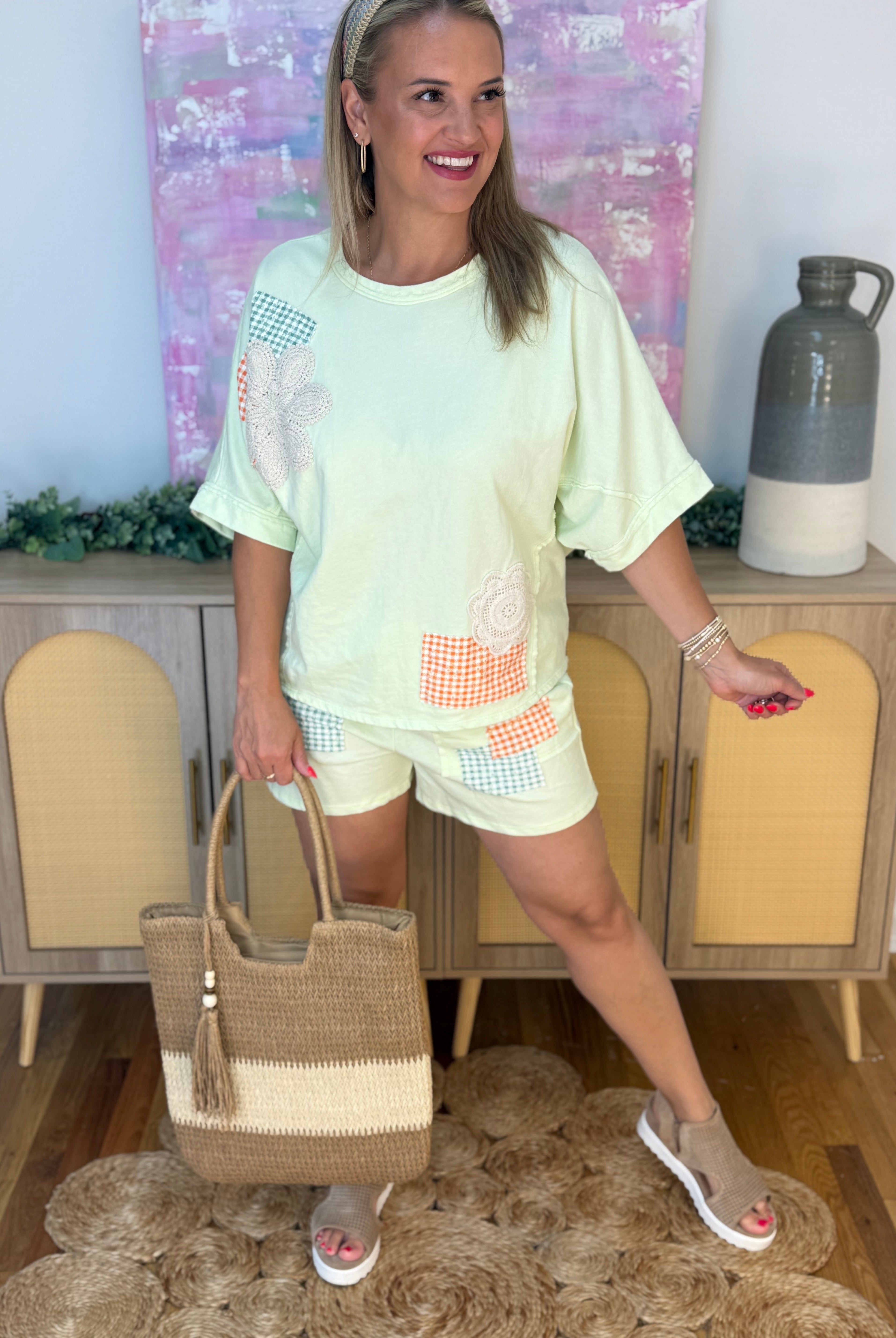 Doily Gingham Patched Top-100 Short Sleeve Tops-J.Her-The Lovely Closet, Women's Fashion Boutique in Alexandria, KY