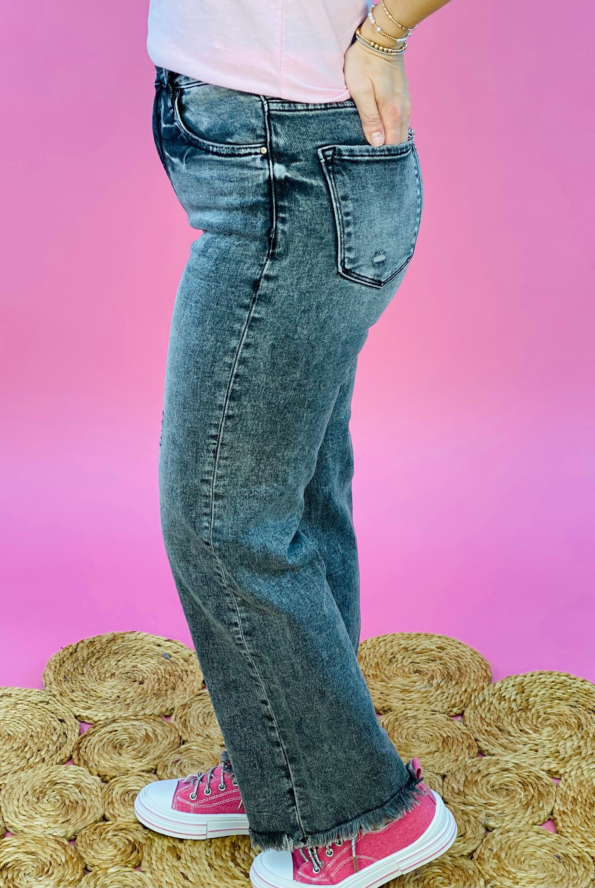 RISEN - High Rise Straight Jeans Acid Black Wash-210 Jeans-Risen-The Lovely Closet, Women's Fashion Boutique in Alexandria, KY