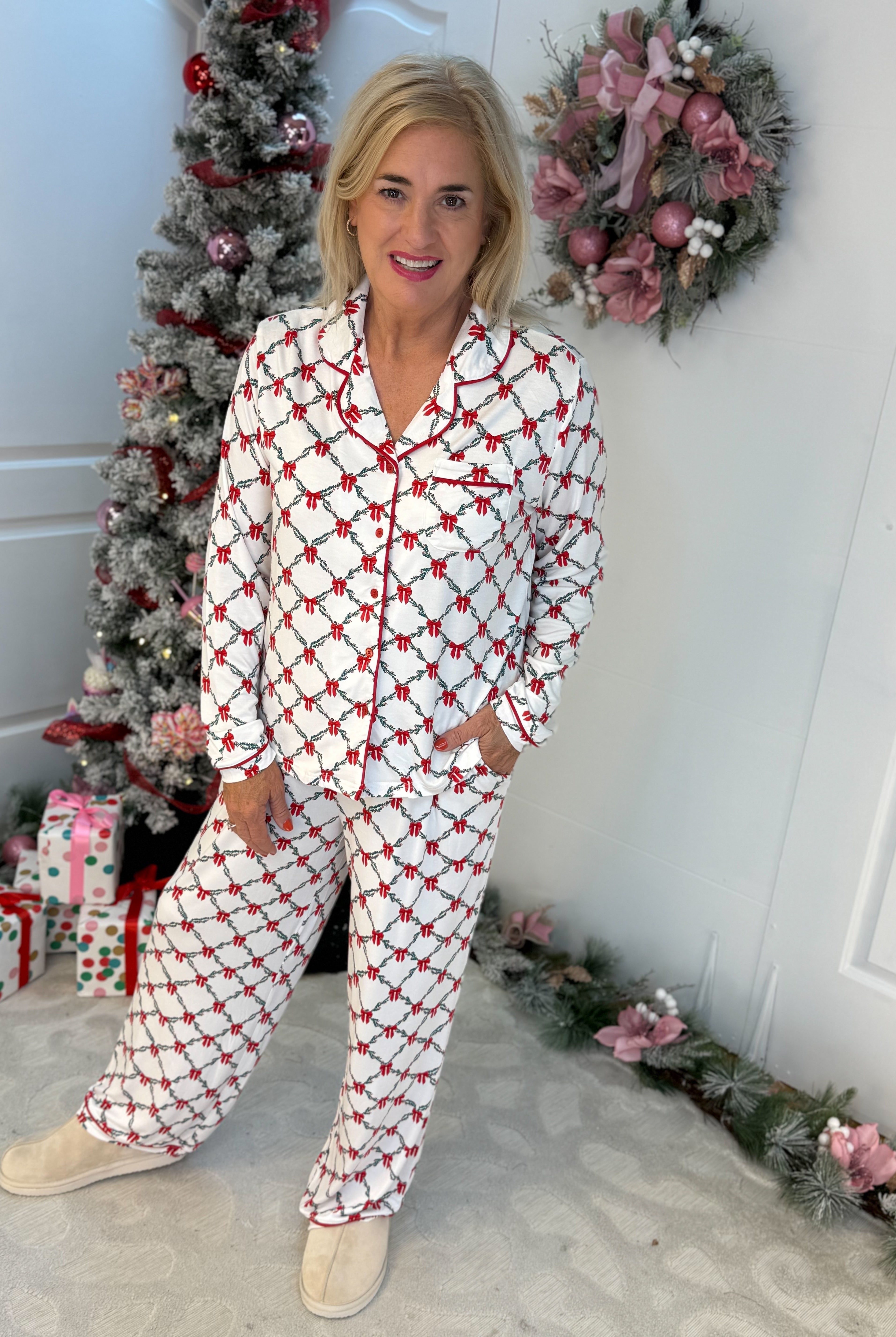 Mary Square Lattice Garland Charlotte Pant Set-350 Holiday-Mary Square-The Lovely Closet, Women's Fashion Boutique in Alexandria, KY