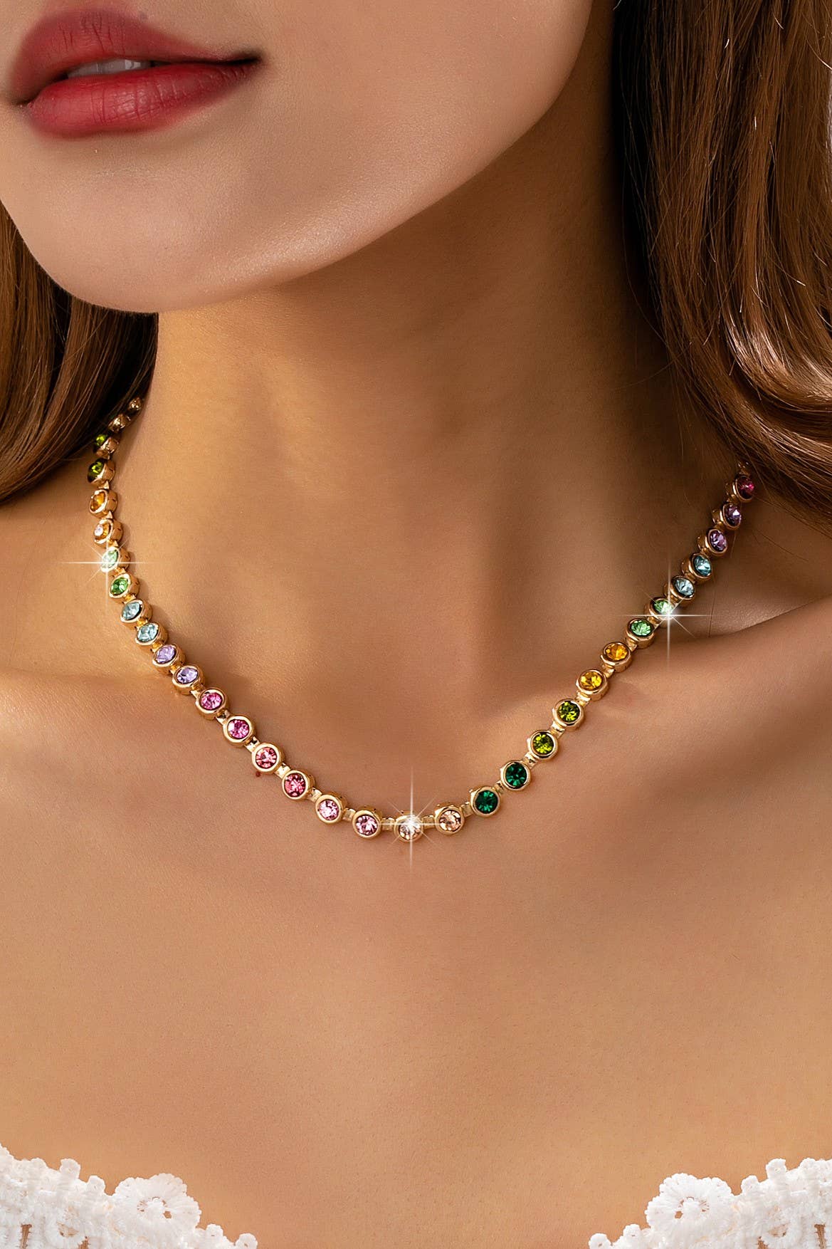 Gemstone Tennis Necklace-280 Accessories-JOSSLYN by wall to wall-The Lovely Closet, Women's Fashion Boutique in Alexandria, KY