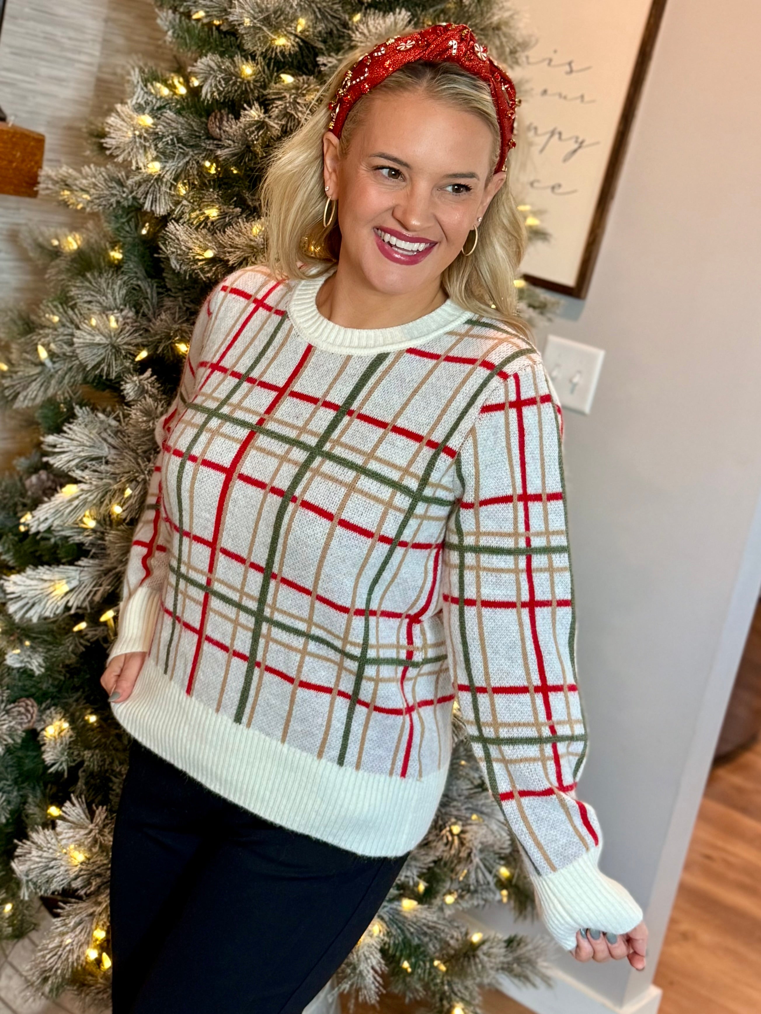 Christmas Plaid Sweater-140 Sweaters-Bibi-The Lovely Closet, Women's Fashion Boutique in Alexandria, KY