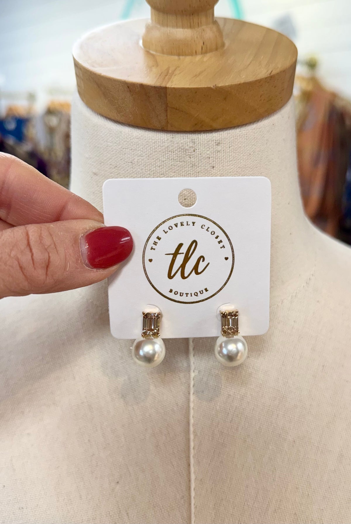 Pearl & Amber Baguette Stud-280 Accessories-Golden Stella-The Lovely Closet, Women's Fashion Boutique in Alexandria, KY