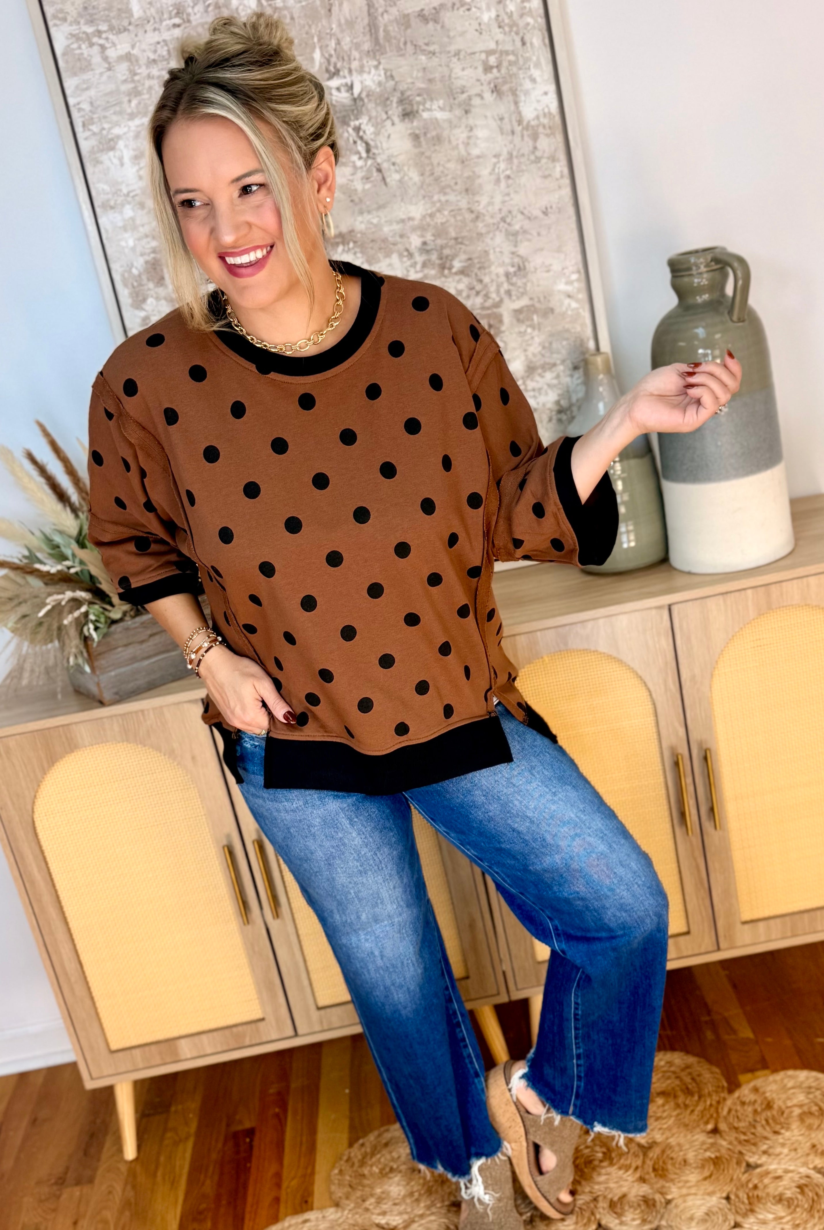 Polka Dot Moment Top-110 Long Sleeve Top-Kori America-The Lovely Closet, Women's Fashion Boutique in Alexandria, KY