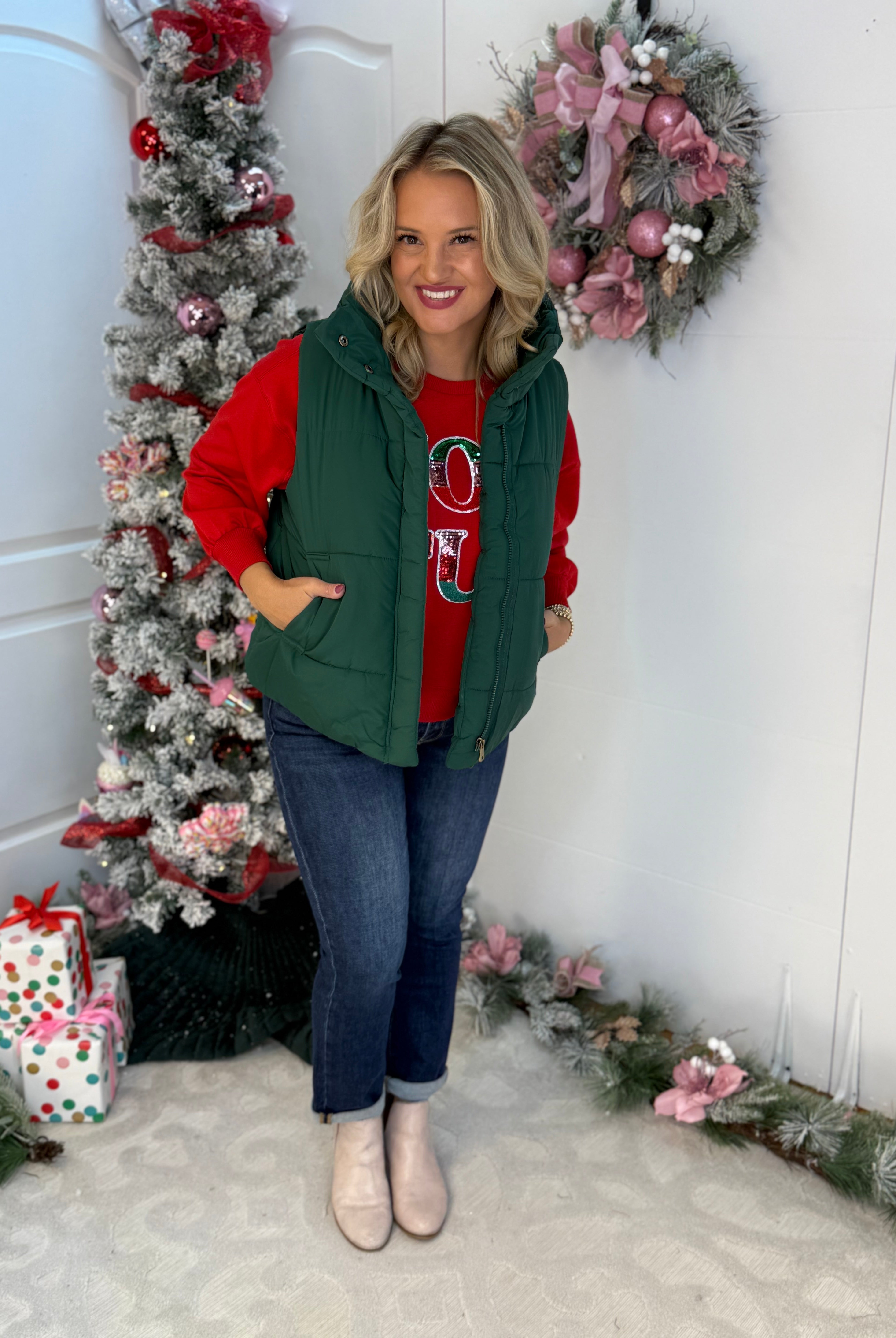 Weekend Puffer Vest - Hunter Green-170 Jackets/Outerwear-zenana-The Lovely Closet, Women's Fashion Boutique in Alexandria, KY