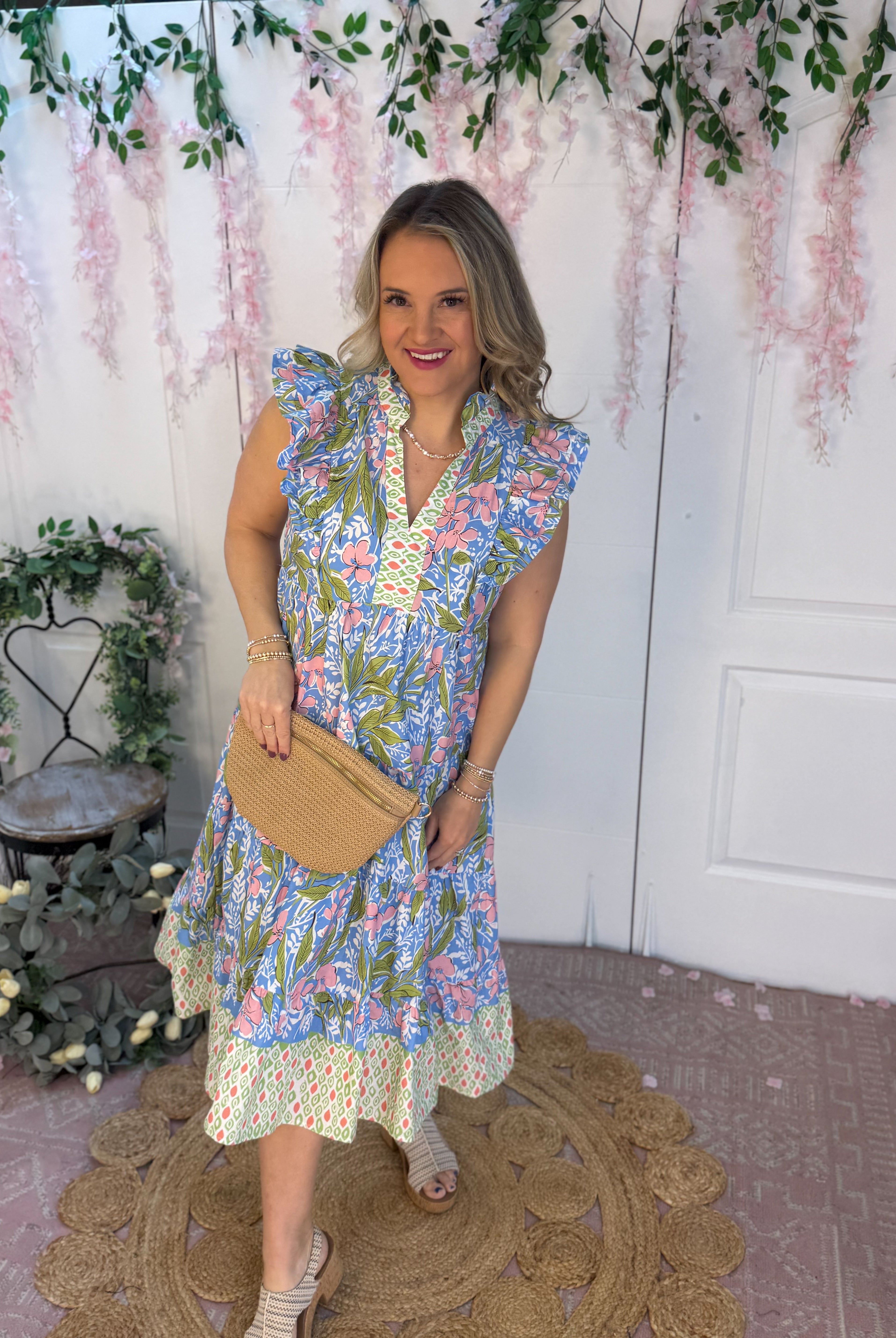 Fresh Floral Midi Dress-180 Dresses-umgee-The Lovely Closet, Women's Fashion Boutique in Alexandria, KY